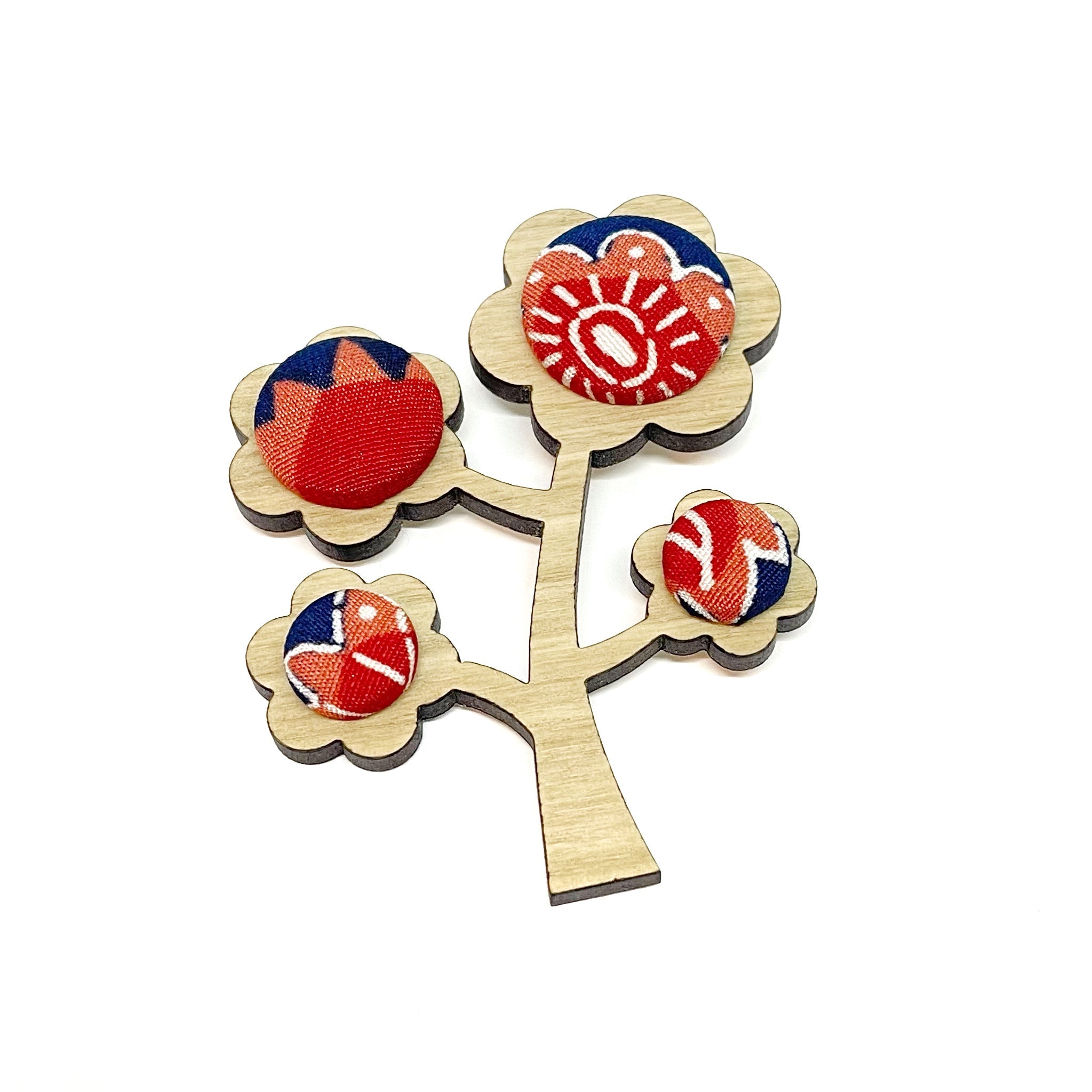 Kimono Tree Brooch - Raspberry and Navy