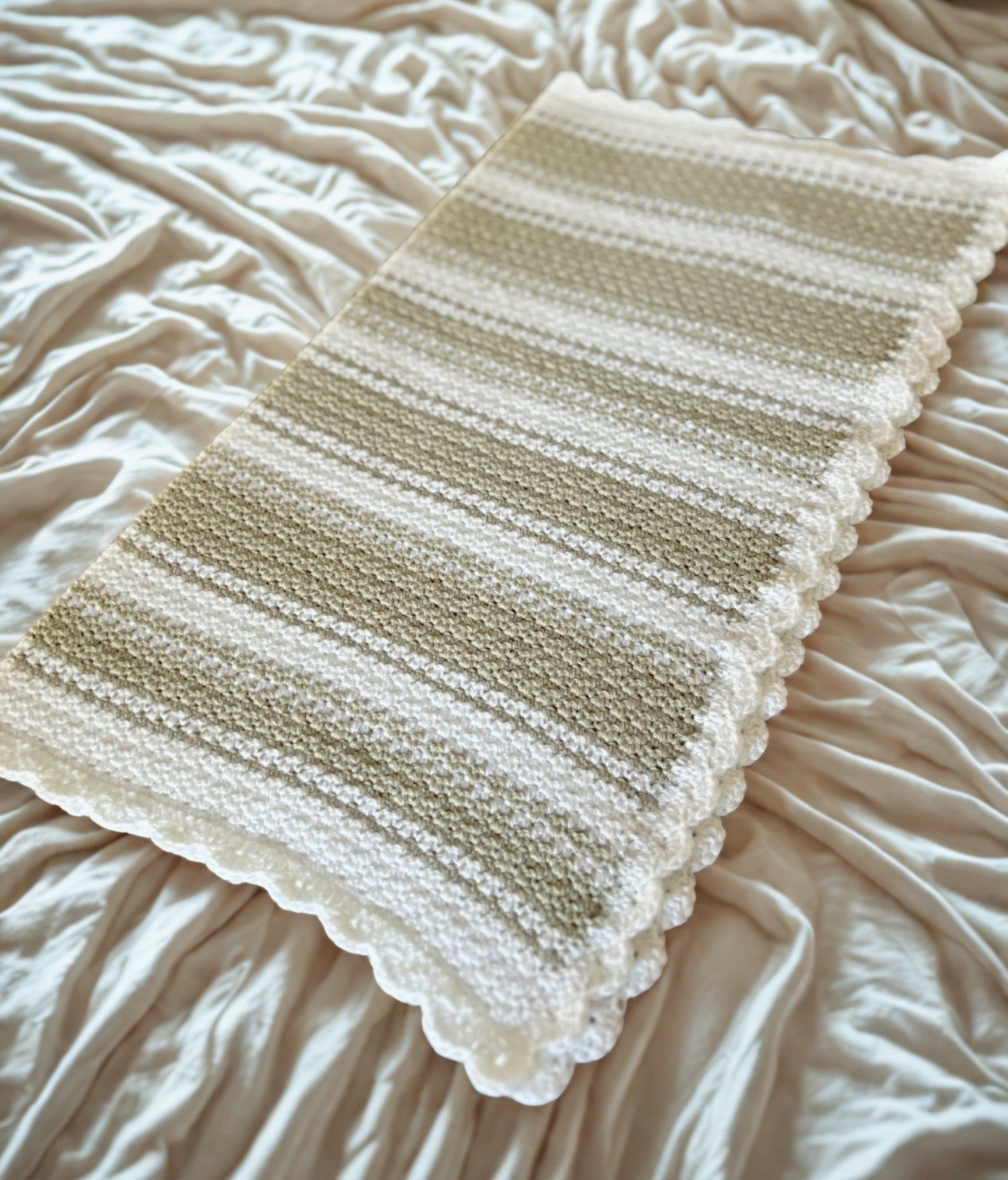 Beige and White Crochet Baby Blanket