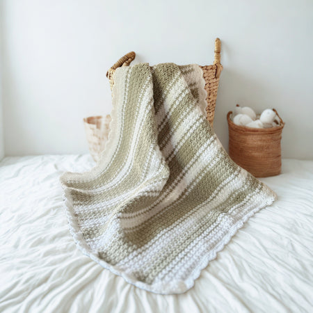 Beige and White Crochet Baby Blanket