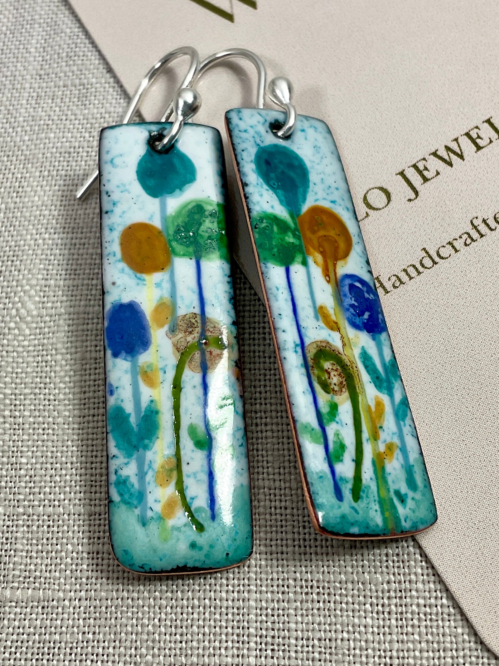 Field of flowers. Enamel earrings. Handmade