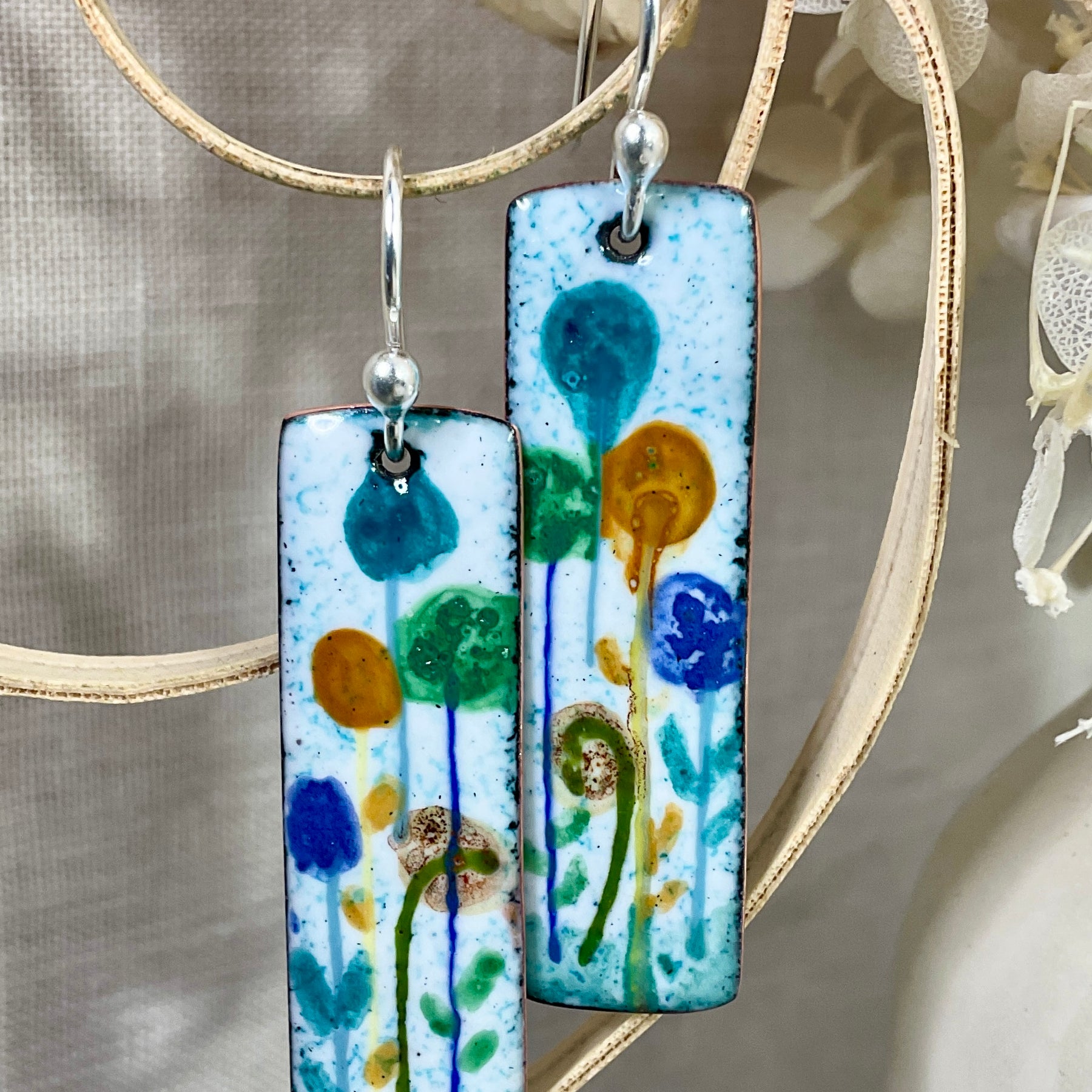 Field of flowers. Enamel earrings. Handmade