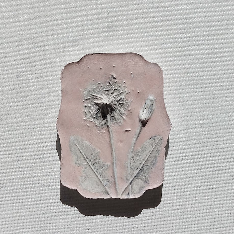 Hand-pressed Dandelion Wall Art | Floral Bas-Relief Plaster Plaque
