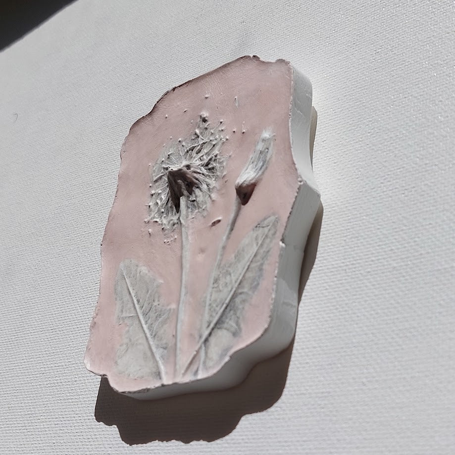 Hand-pressed Dandelion Wall Art | Floral Bas-Relief Plaster Plaque