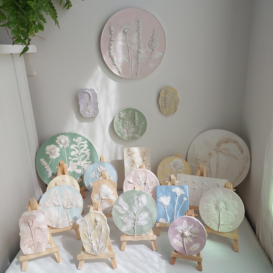 Hand-pressed Dandelion Wall Art | Floral Bas-Relief Plaster Plaque