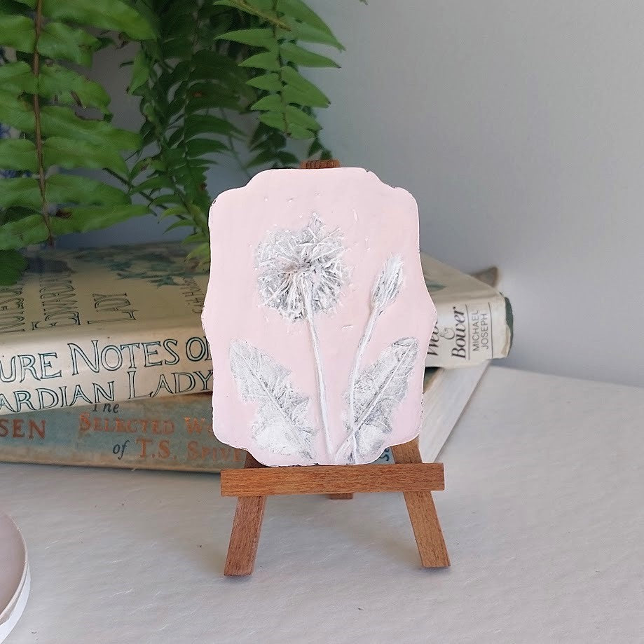 Hand-pressed Dandelion Wall Art | Floral Bas-Relief Plaster Plaque
