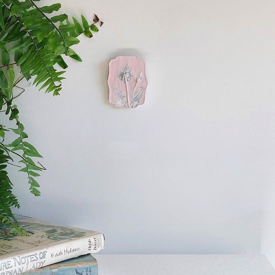 Hand-pressed Dandelion Wall Art | Floral Bas-Relief Plaster Plaque