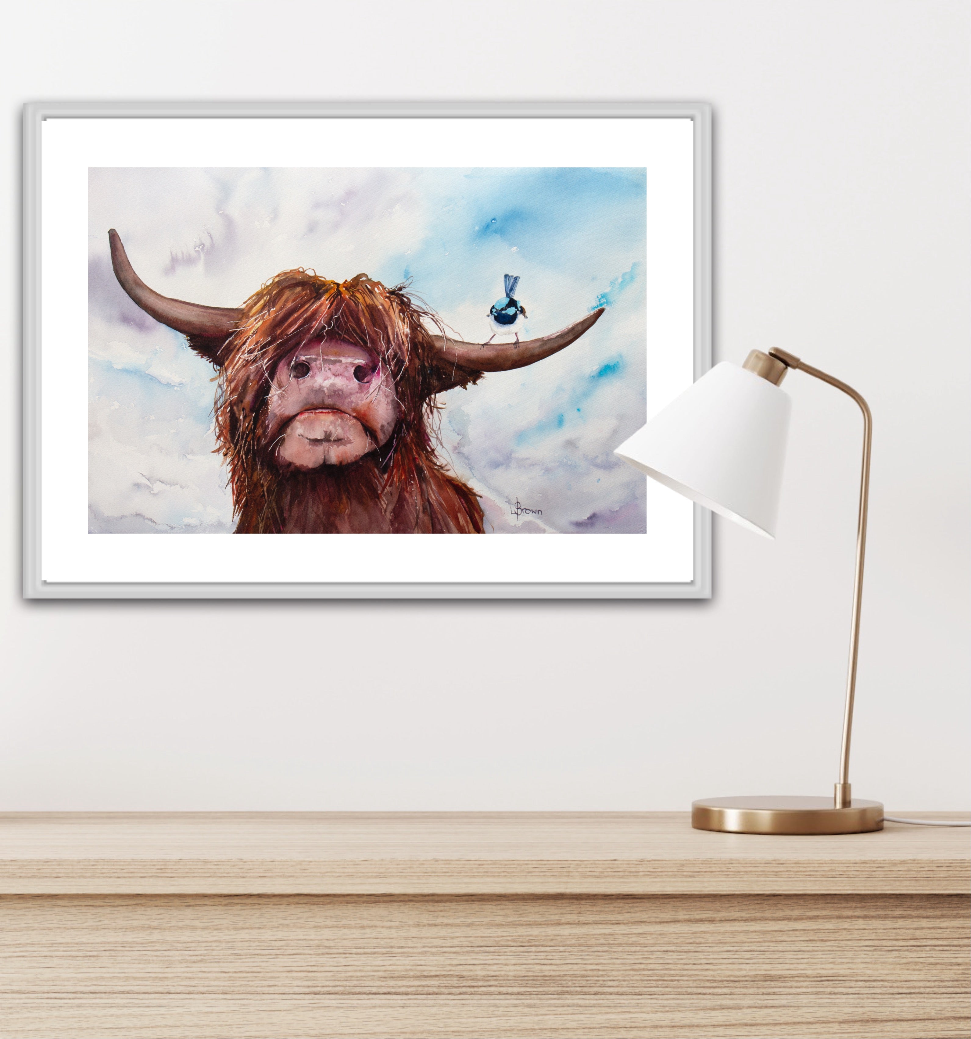 Fairy Wren and Highland Cow A3 Fine Art Print