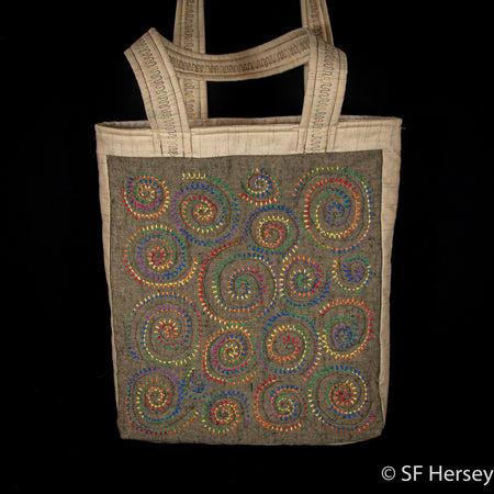 Hand Embroidered Quilted Ammonite Bag