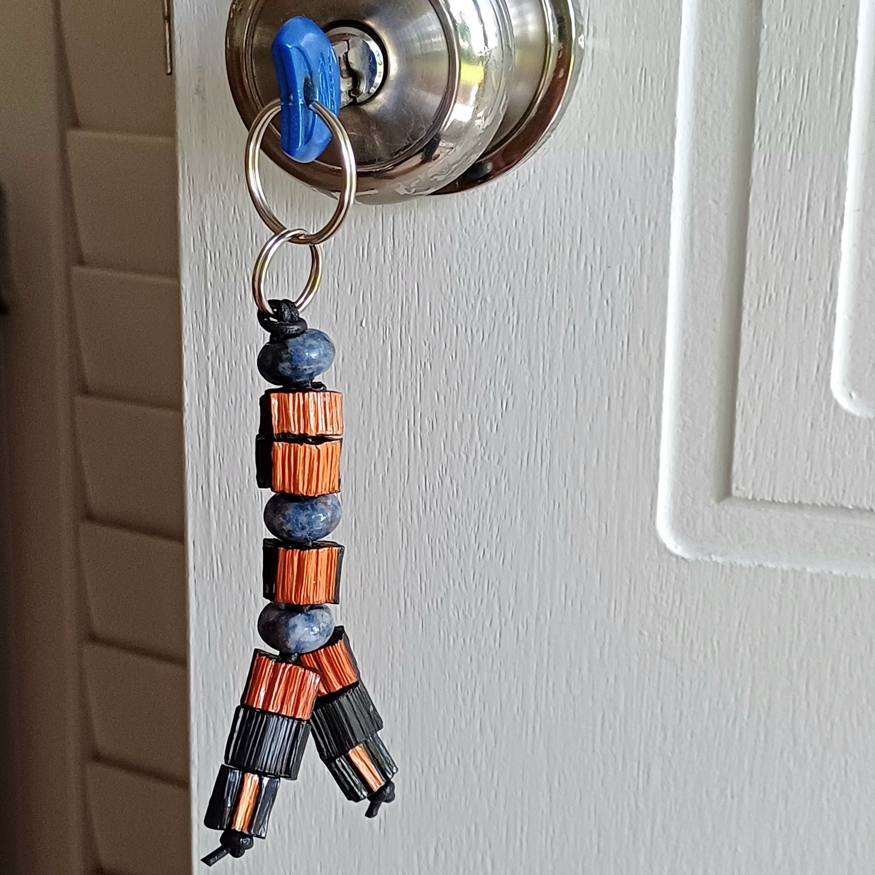 Handmade Palm Leaf Beads and Gemstones Keychain