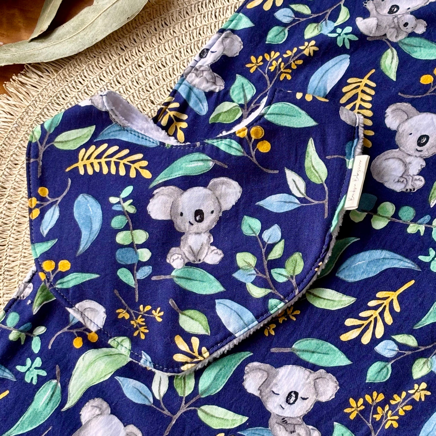 Baby Bib and Burp Cloth Set | Blue Leafy Koalas | Ready to Ship