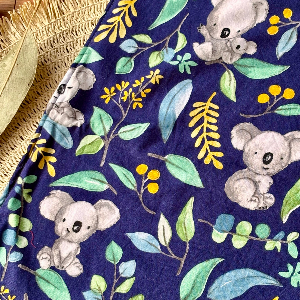 Baby Bib and Burp Cloth Set | Blue Leafy Koalas | Ready to Ship