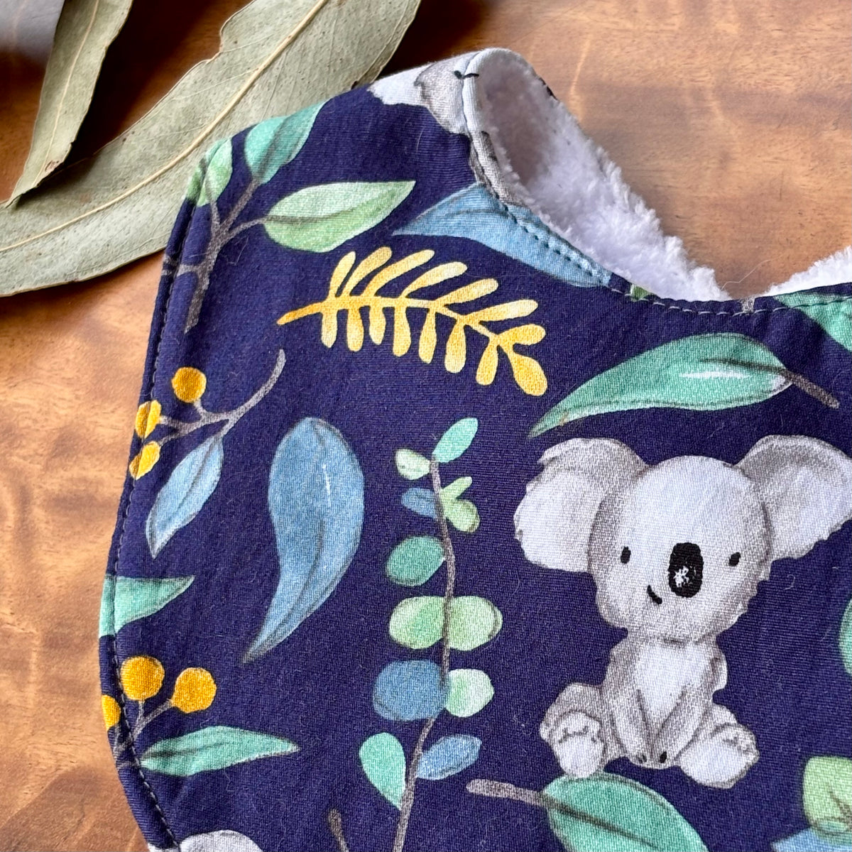 Baby Bib and Burp Cloth Set | Blue Leafy Koalas | Ready to Ship