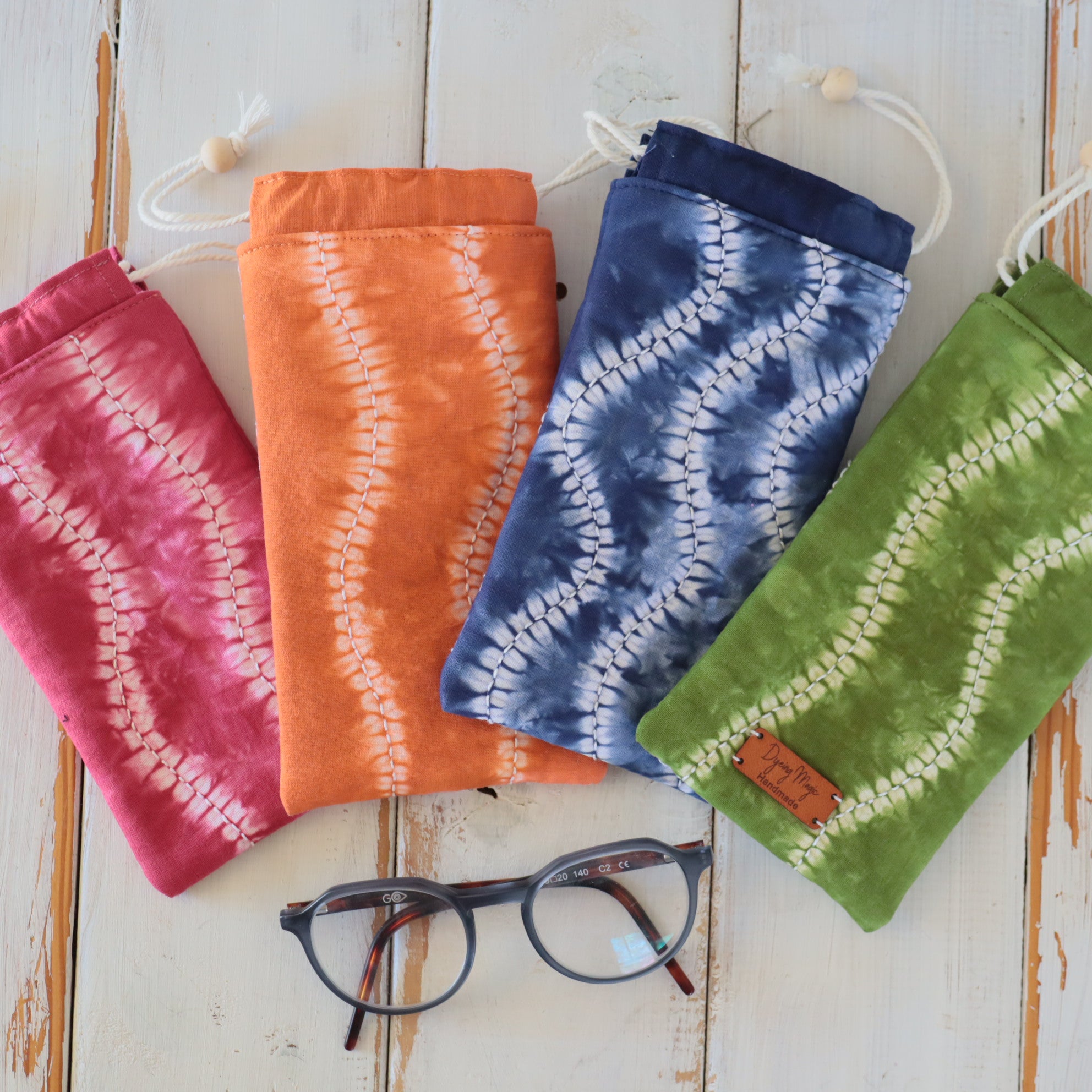 Tie Dyed glasses pouches, Shibori Tie Dyed, glasses cases.
