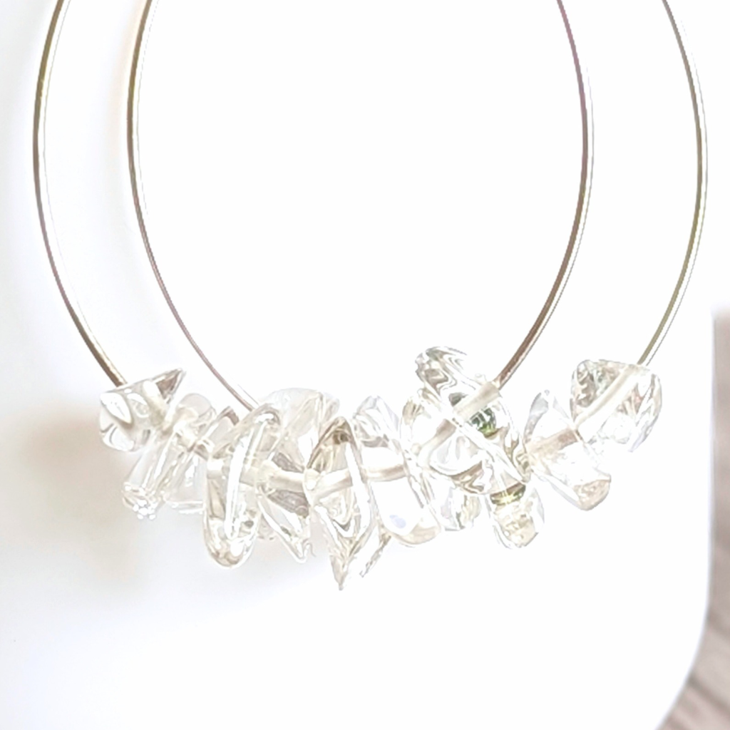 Crystal quartz sterling silver hoop earrings - handmade gemstone earrings
