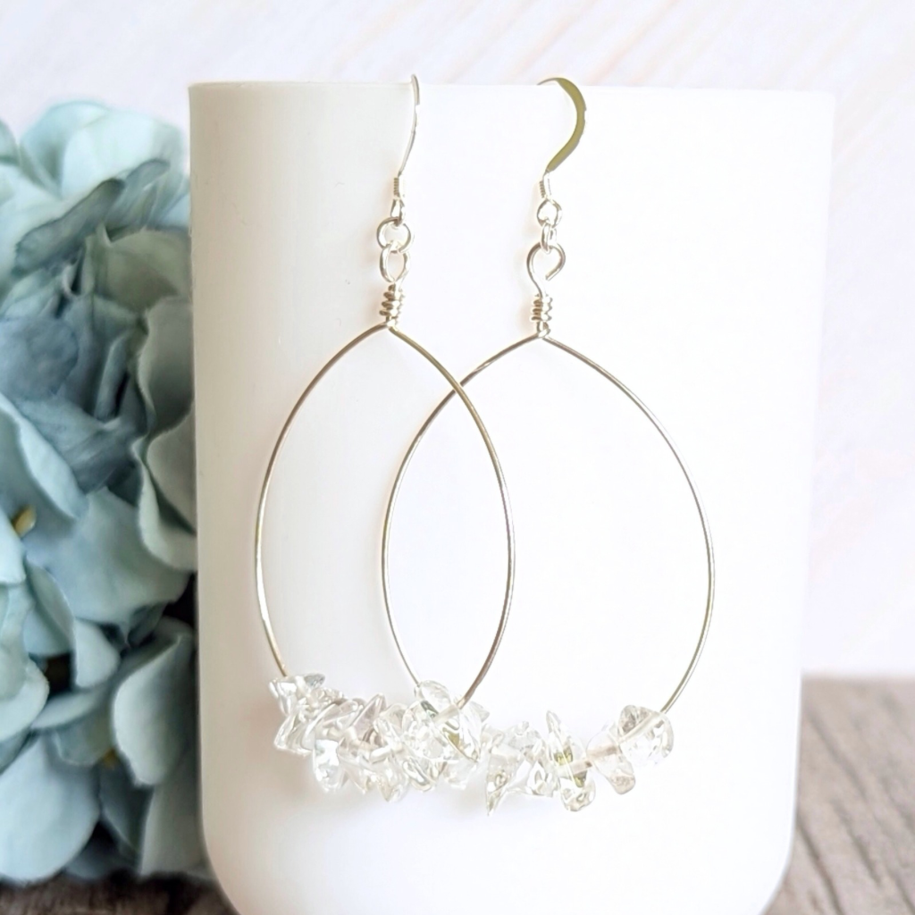 Crystal quartz sterling silver hoop earrings - handmade gemstone earrings