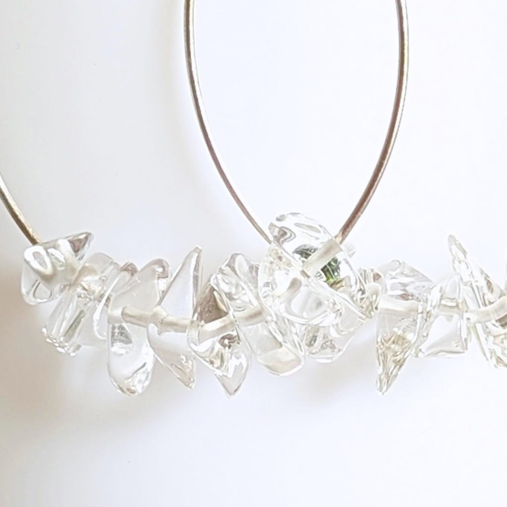 Crystal quartz sterling silver hoop earrings - handmade gemstone earrings