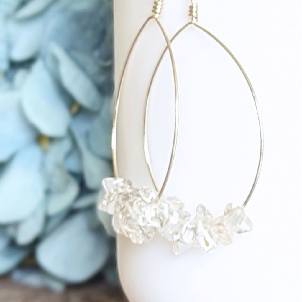 Crystal quartz sterling silver hoop earrings - handmade gemstone earrings