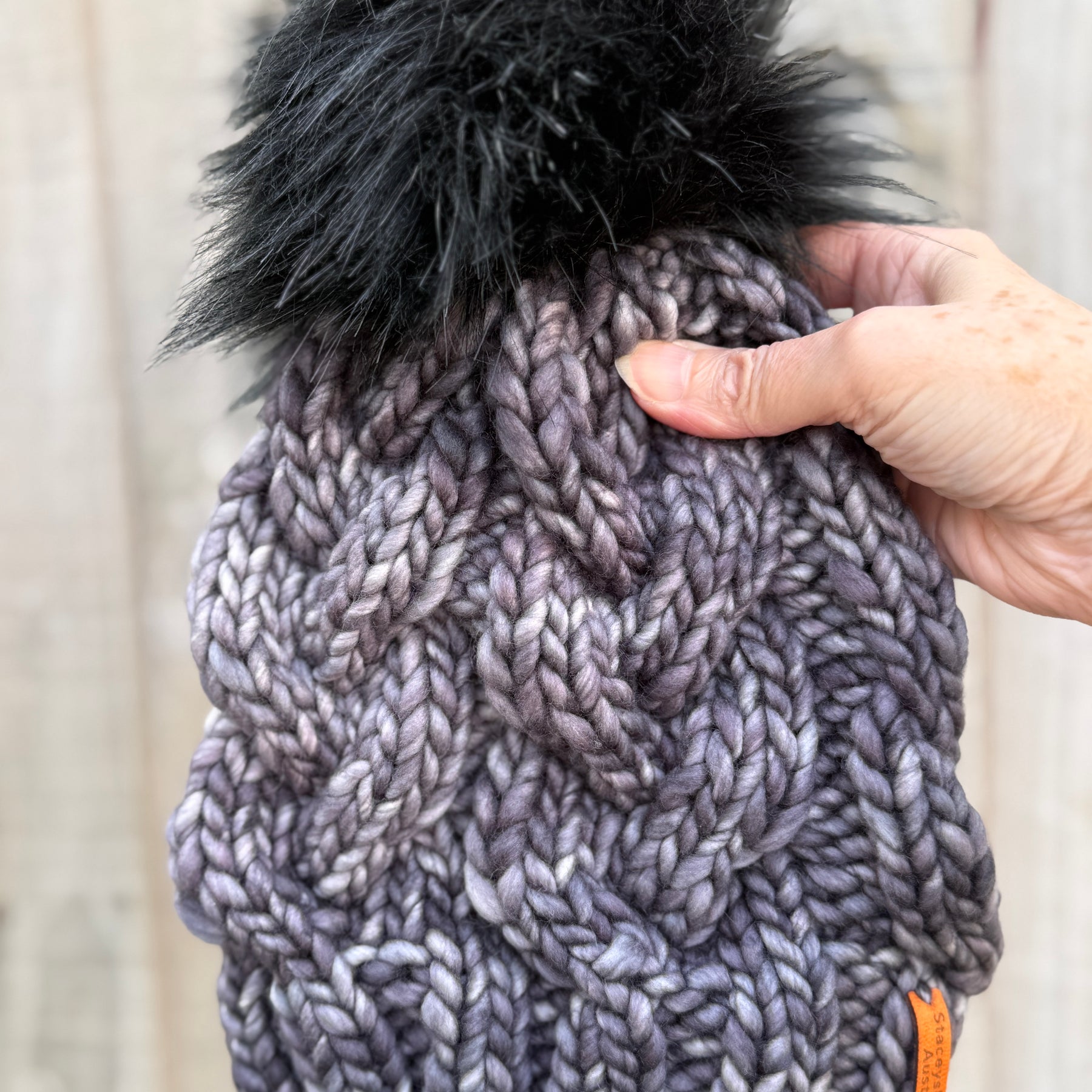 Hand knitted Grey Merino Beanie with PomPom