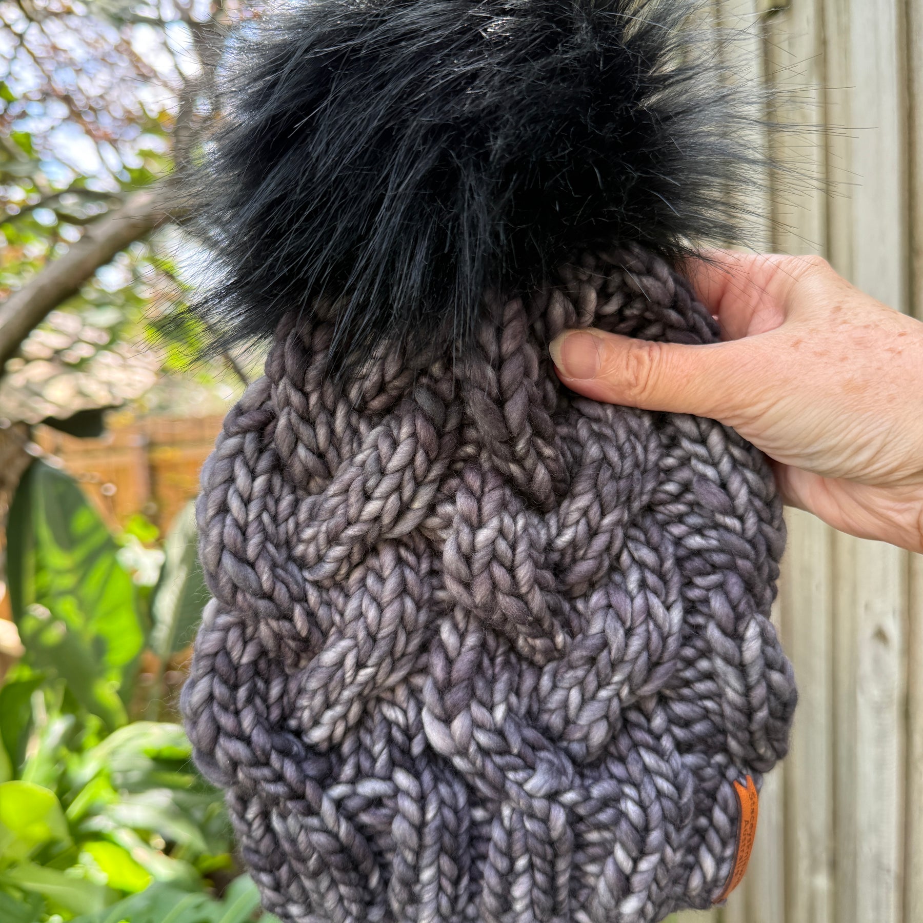 Hand knitted Grey Merino Beanie with PomPom