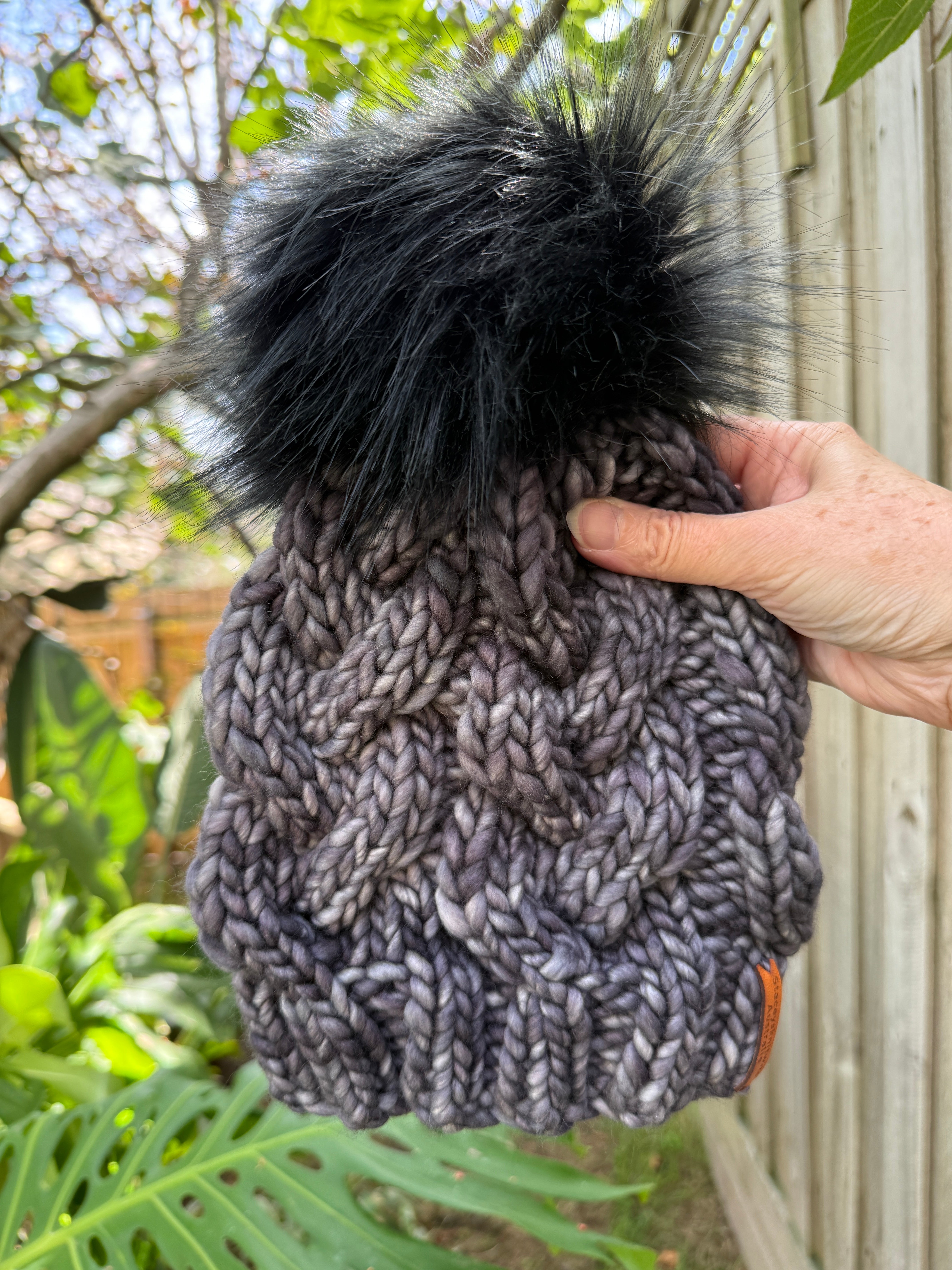 Hand knitted Grey Merino Beanie with PomPom
