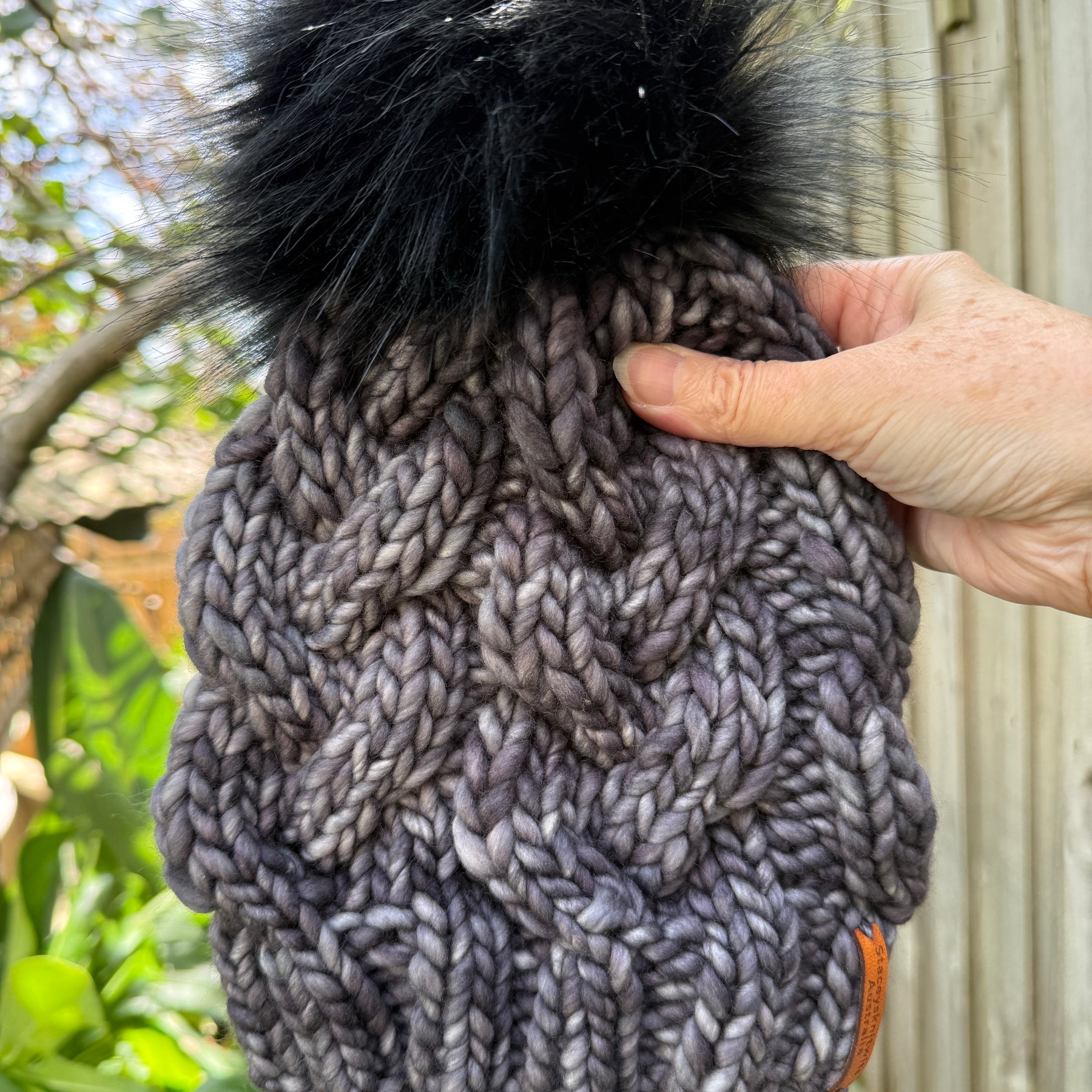 Hand knitted Grey Merino Beanie with PomPom