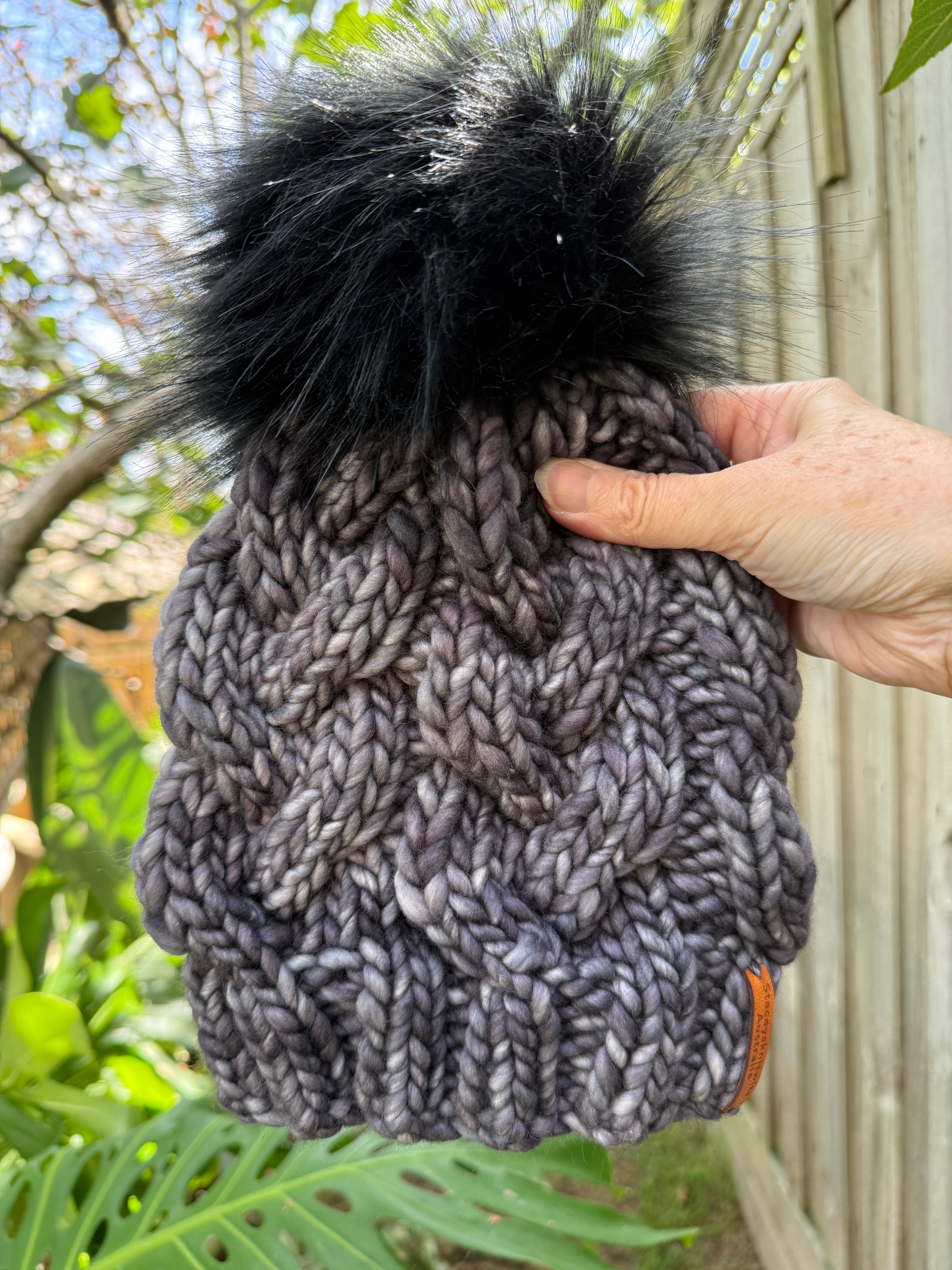 Hand knitted Grey Merino Beanie with PomPom