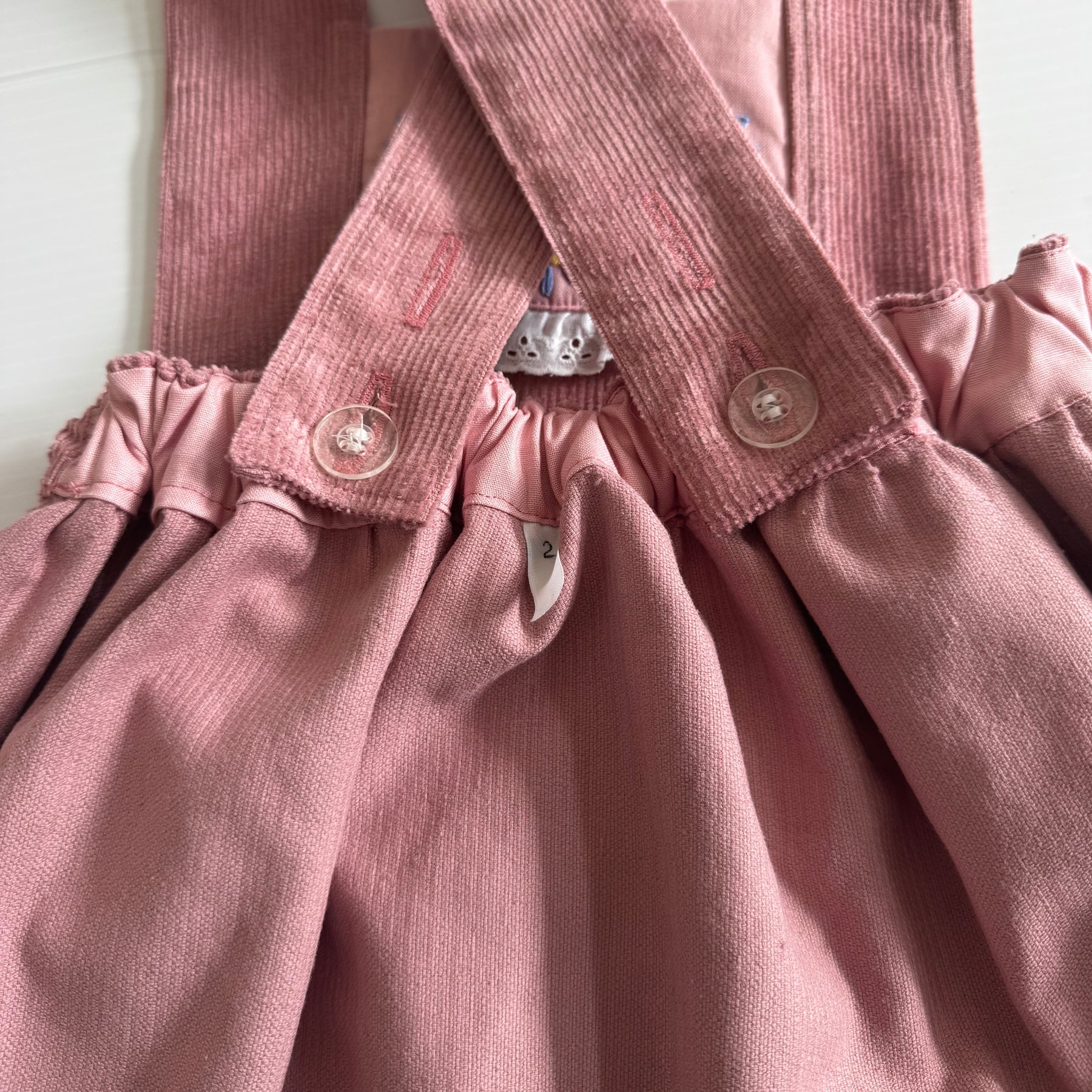 Girls Dusty Rose Corduroy Pinafore with Hand Embroidery