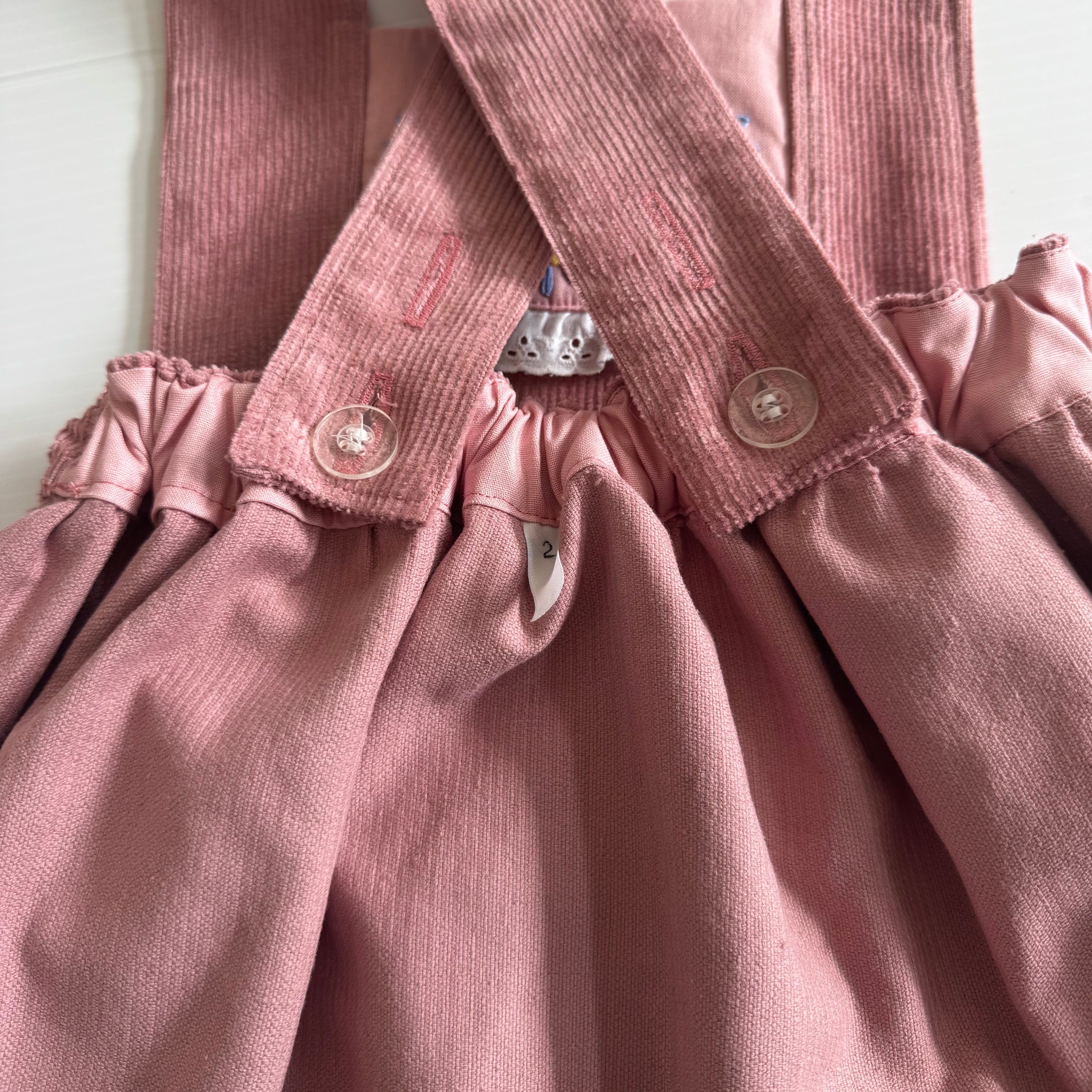 Girls Dusty Rose Corduroy Pinafore with Hand Embroidery