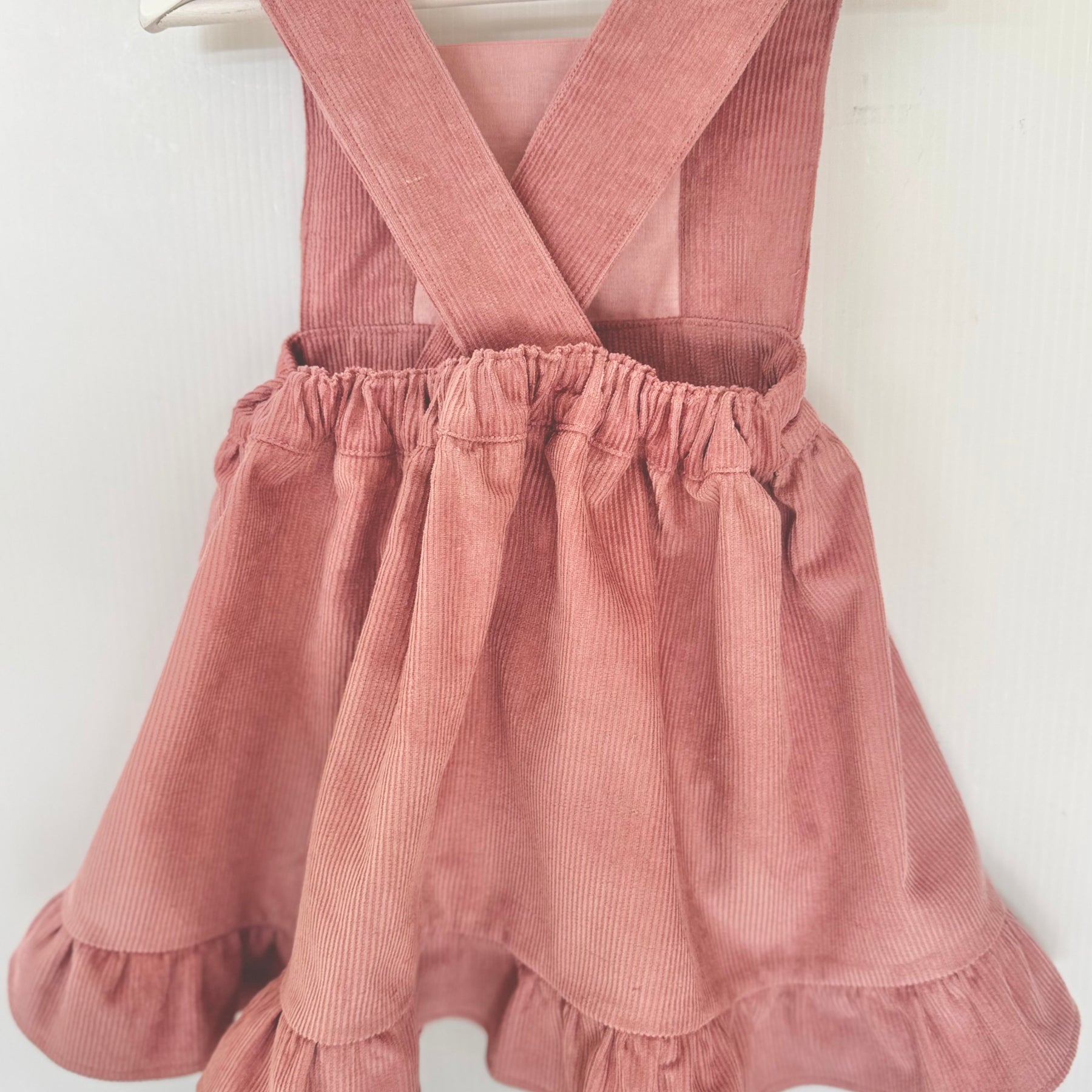 Girls Dusty Rose Corduroy Pinafore with Hand Embroidery