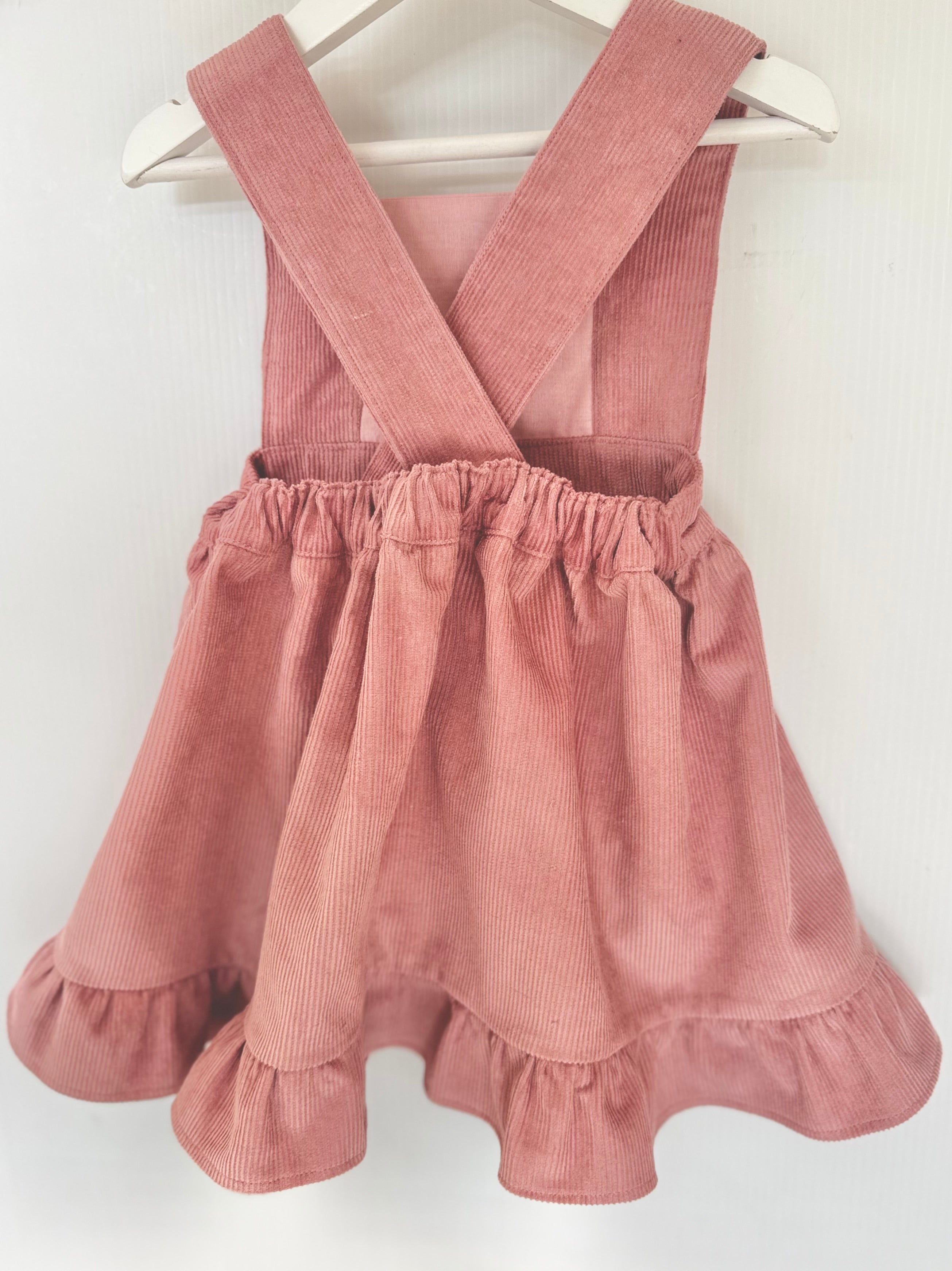 Girls Dusty Rose Corduroy Pinafore with Hand Embroidery