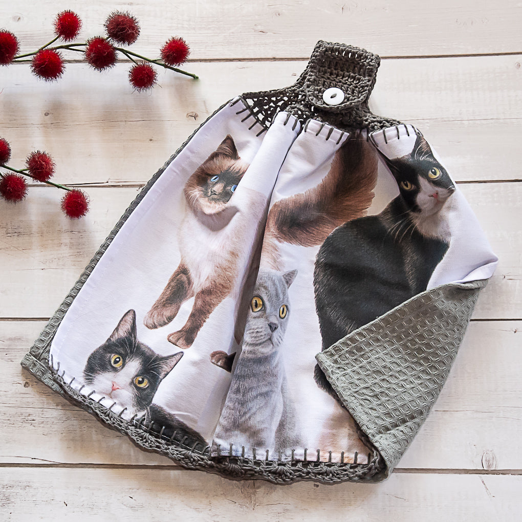 Cat Lovers Hanging Tea Towel/Hand Towel - Double Sided