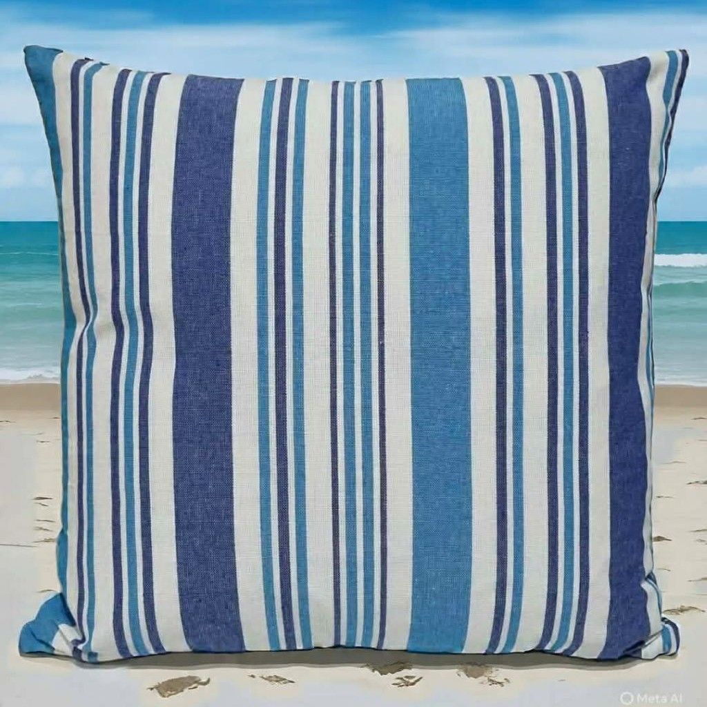 Blue and white striped  cushion cover-Coastal living, Hamptons style