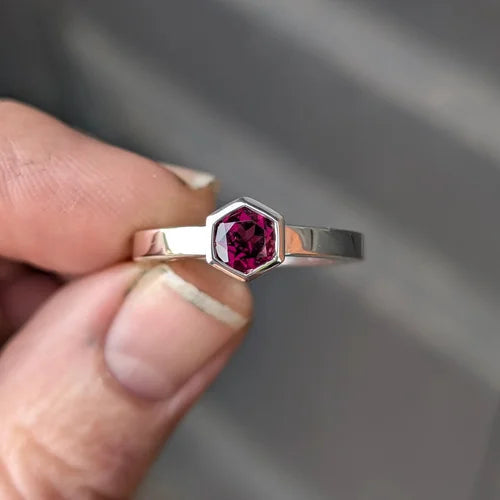 handmade rhodolite garnet geometric ring | dress ring