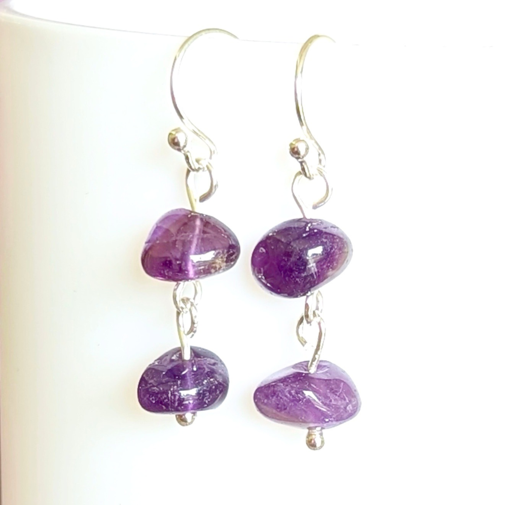 Amethyst sterling silver earrings - handmade gemstone drop earrings