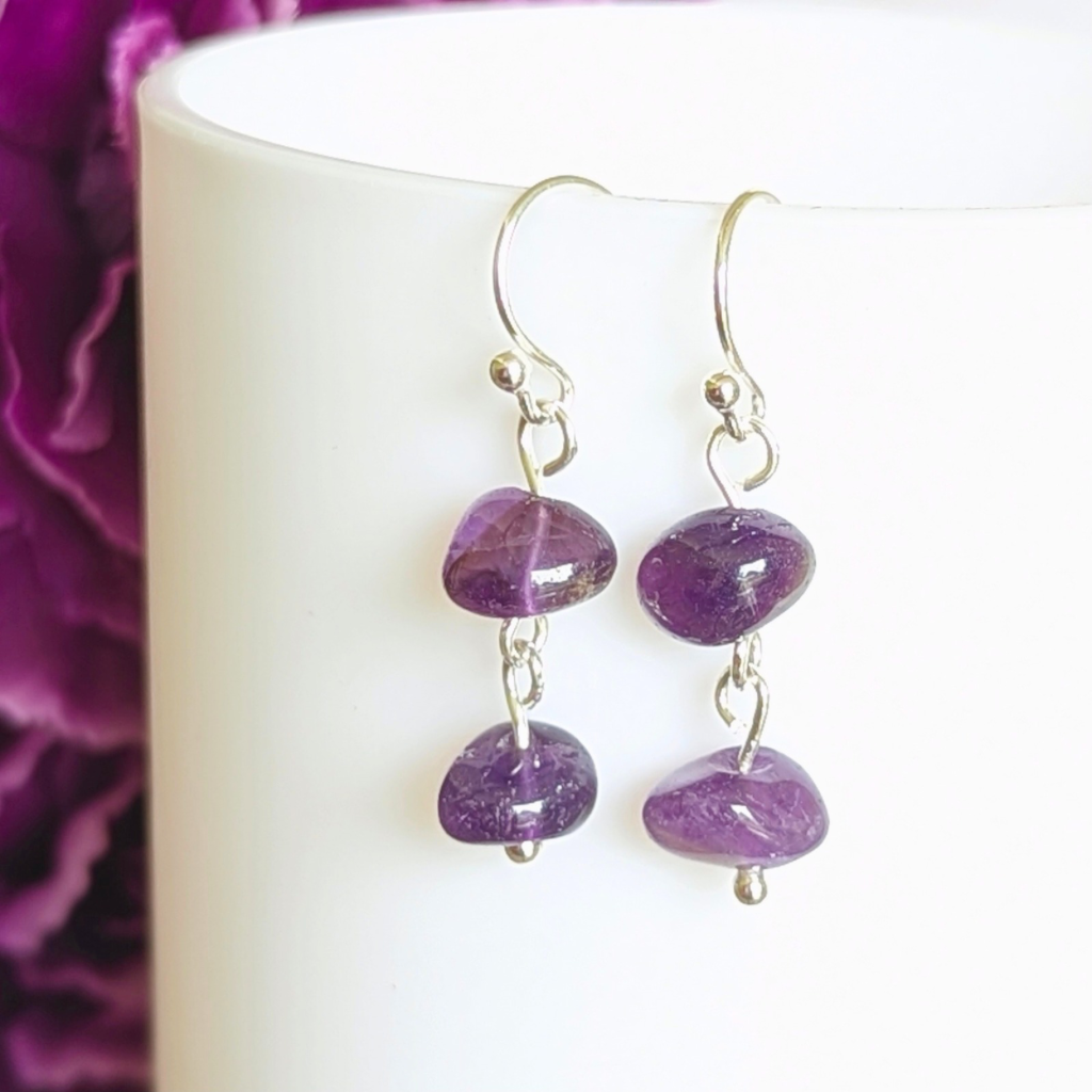 Amethyst sterling silver earrings - handmade gemstone drop earrings