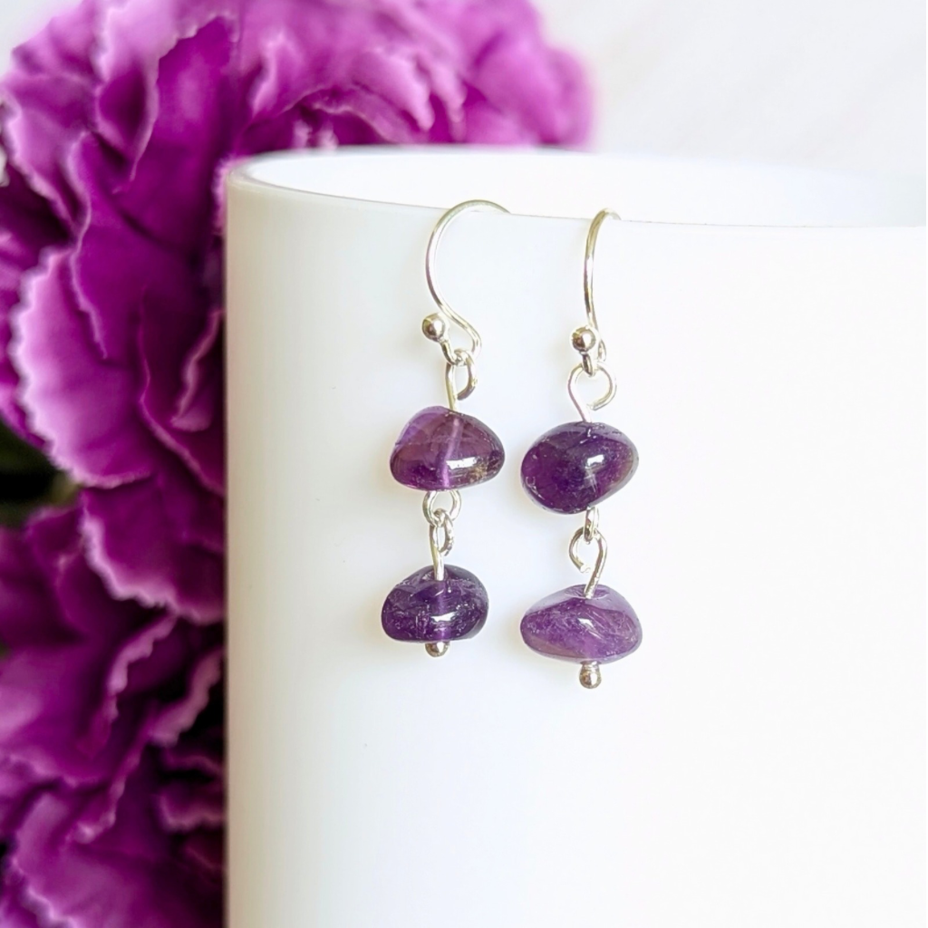 Amethyst sterling silver earrings - handmade gemstone drop earrings