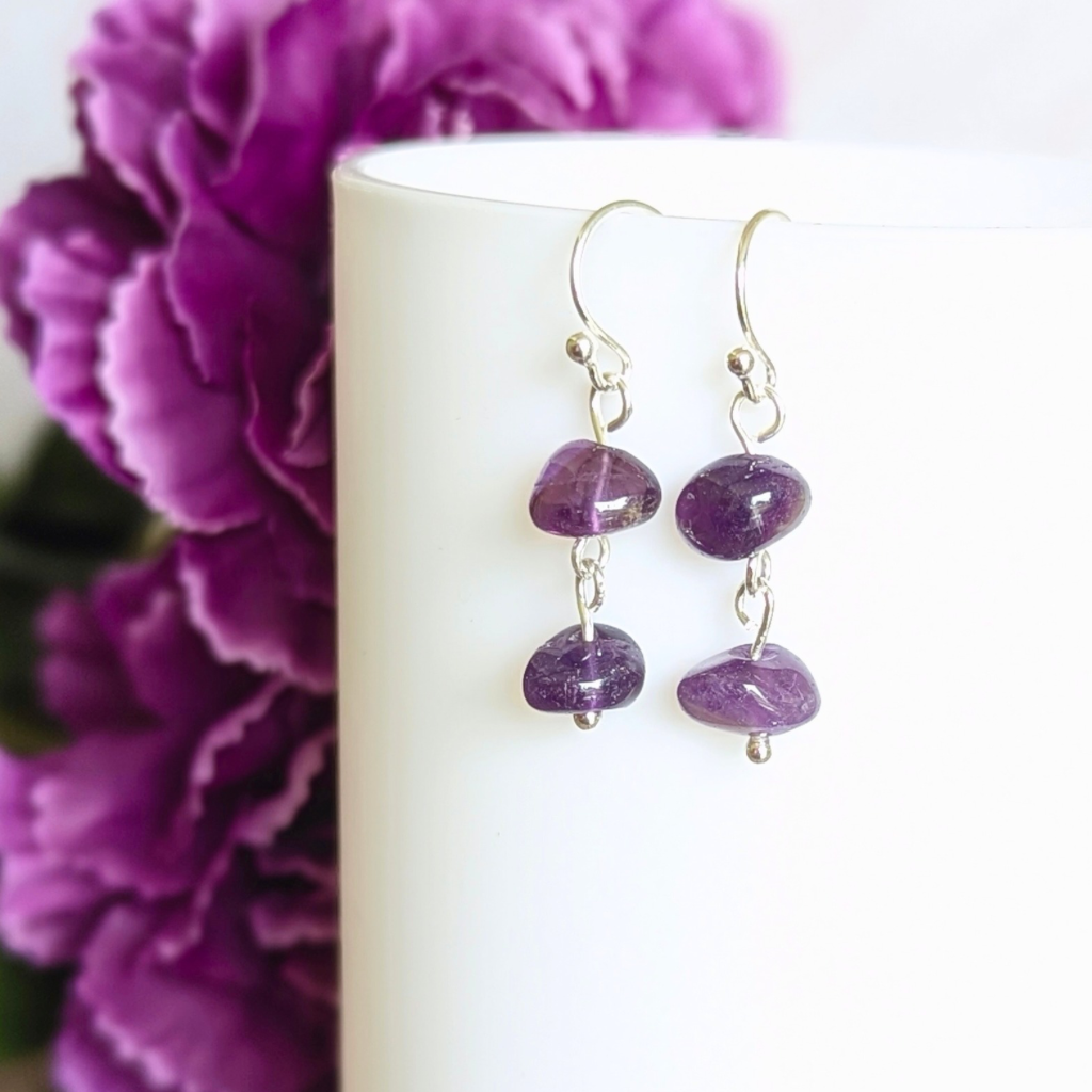 Amethyst sterling silver earrings - handmade gemstone drop earrings