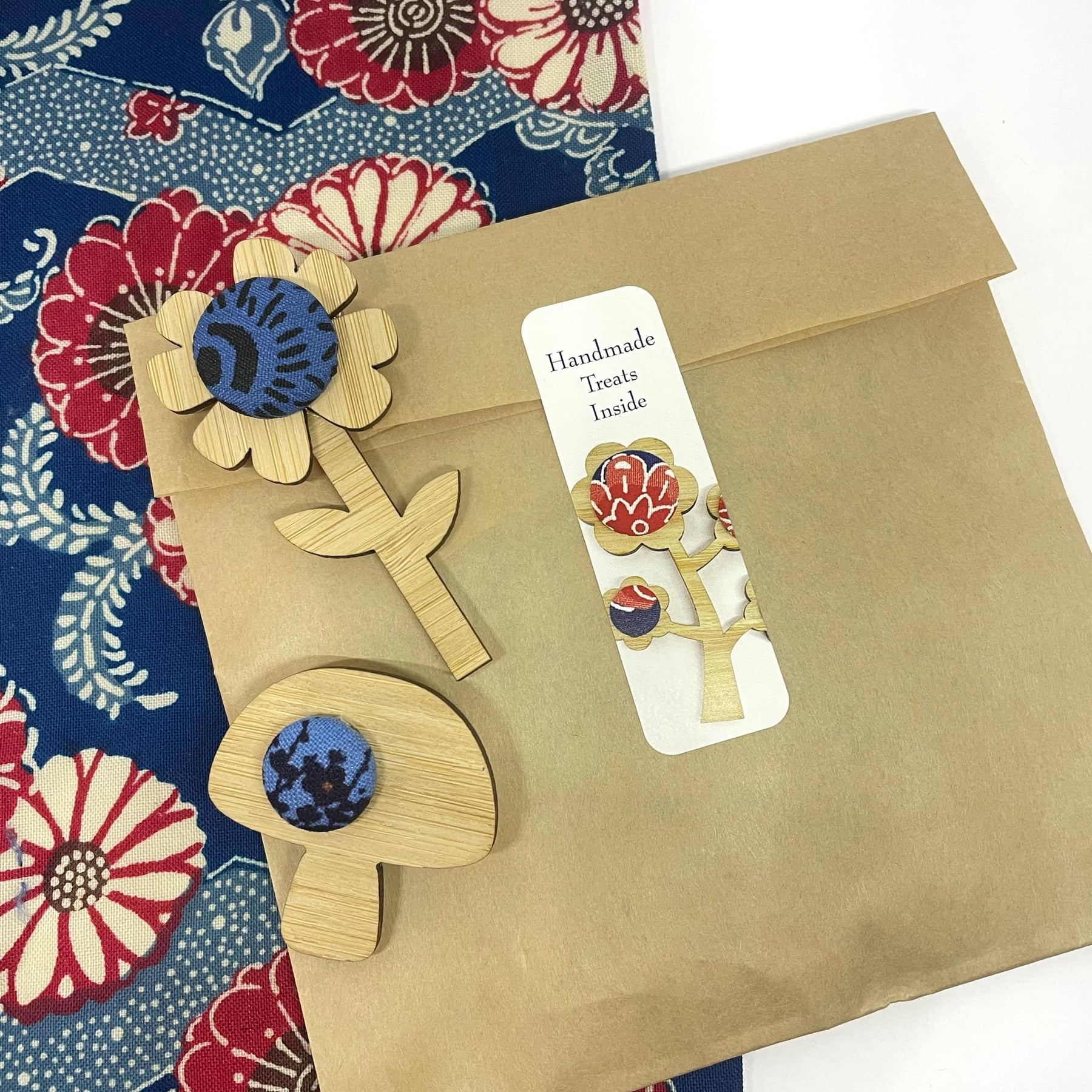 Kimono Tree Brooch - Raspberry and Navy