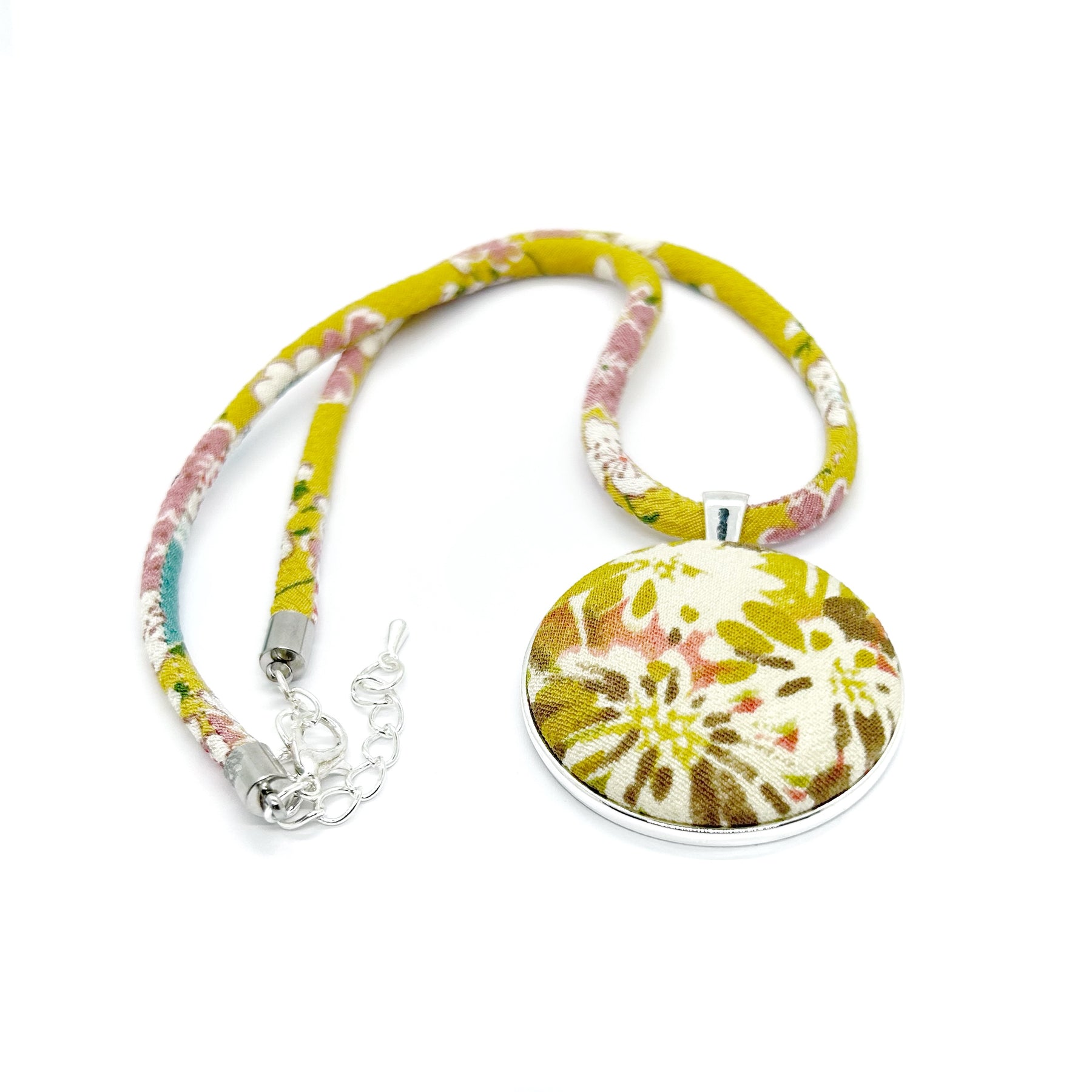 Kimono Pendant Necklace - Mustard and Pink