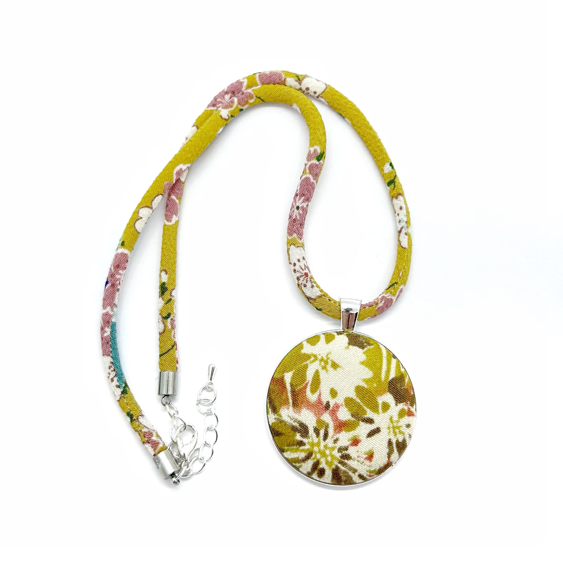Kimono Pendant Necklace - Mustard and Pink