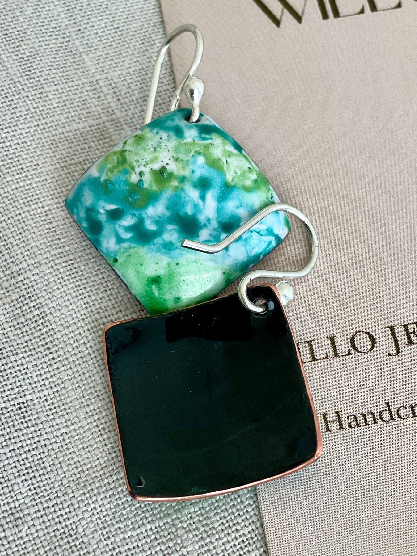 Blue Green Bliss. Enamel earrings. Handmade