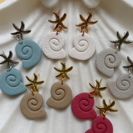Seaside Stories | Starfish & Spiral Shell Drop Earrings