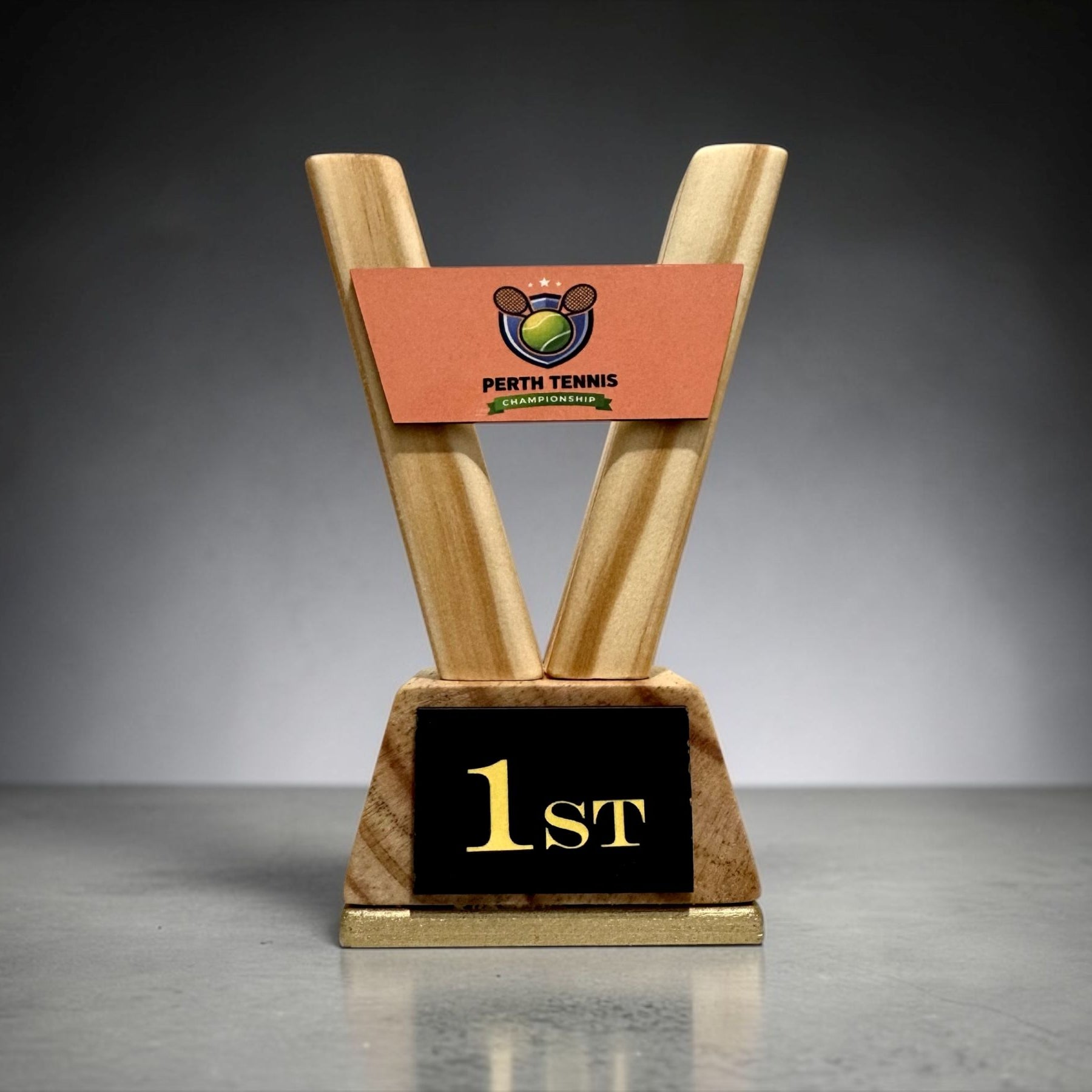 Custom Trophy Set of 3 – Personalised Wooden Awards with Logo for School Corporate Sports