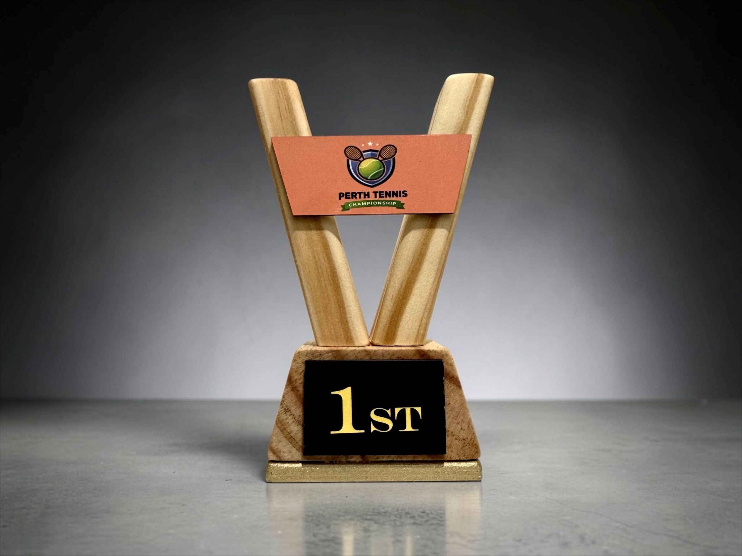 Custom Trophy Set of 3 – Personalised Wooden Awards with Logo for School Corporate Sports
