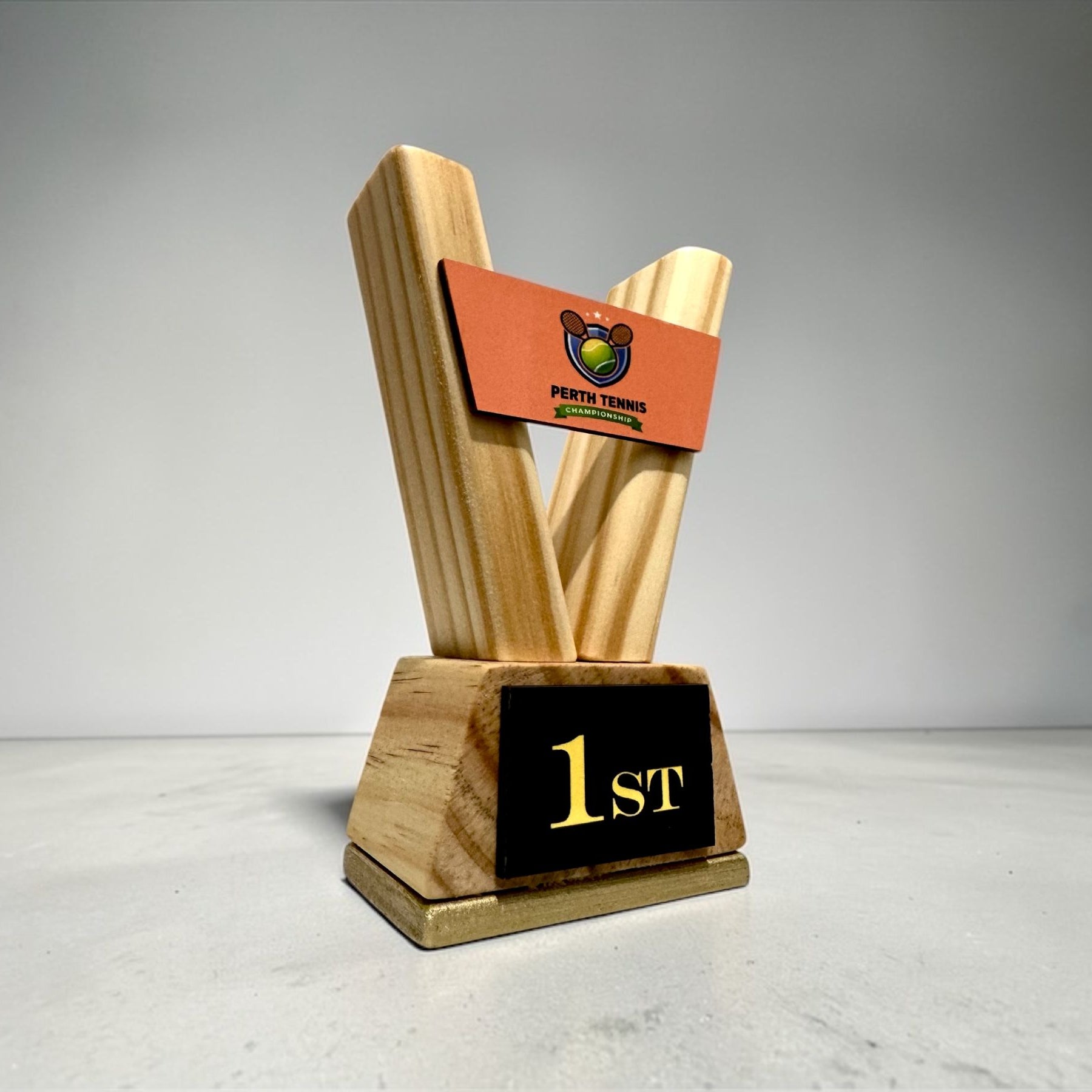 Custom Trophy Set of 3 – Personalised Wooden Awards with Logo for School Corporate Sports