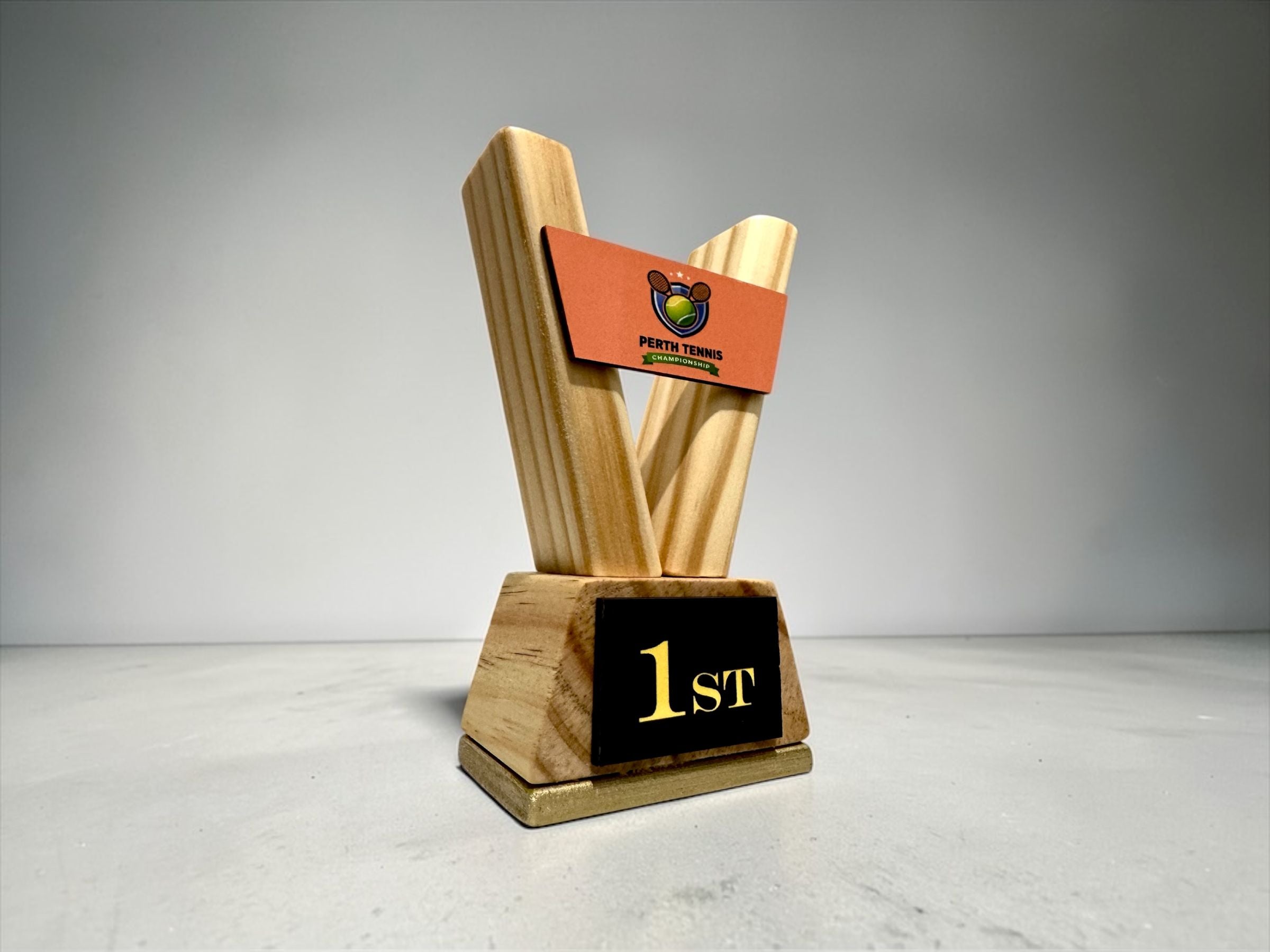 Custom Trophy Set of 3 – Personalised Wooden Awards with Logo for School Corporate Sports
