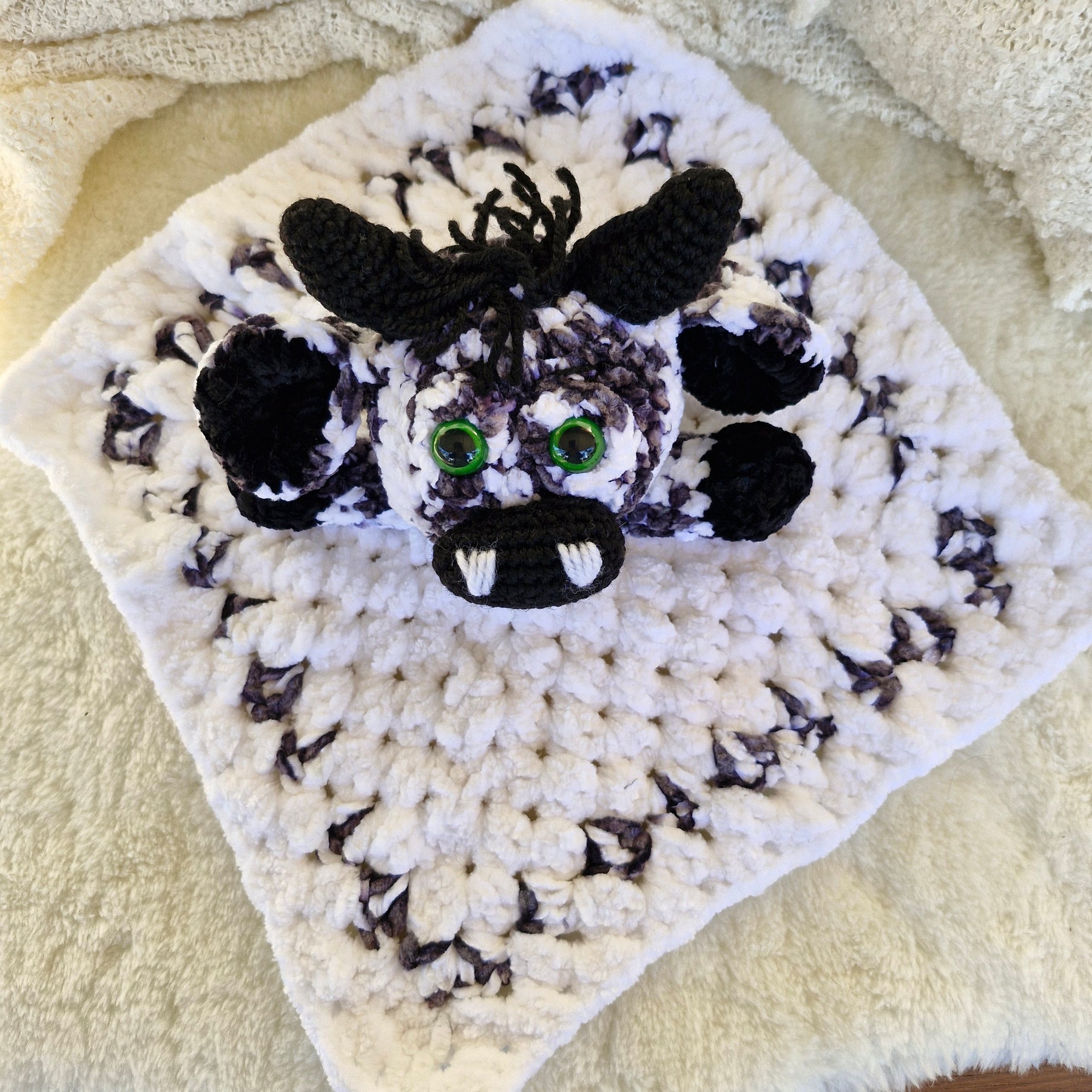 Handmade Highland Cow Black and White Lovey Baby Snuggle