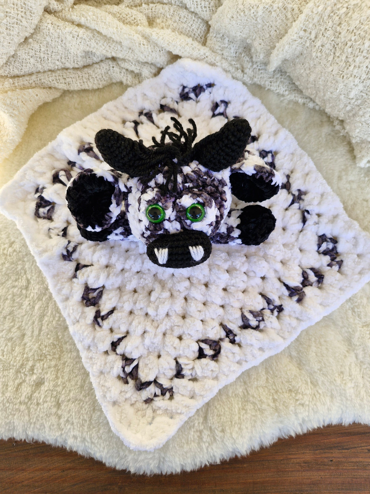 Handmade Highland Cow Black and White Lovey Baby Snuggle