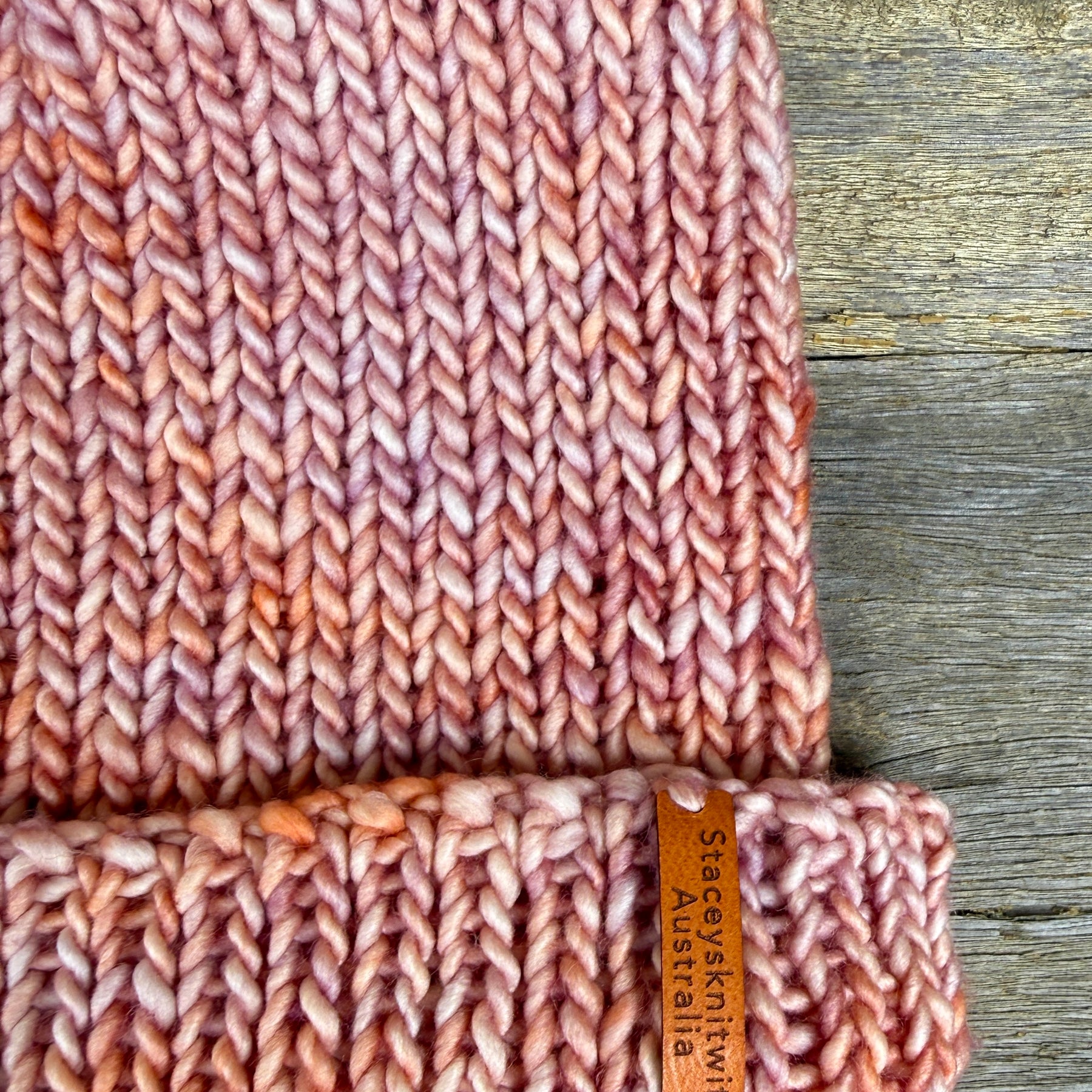 Ladies merino beanie, Peach Apricot Orange flecked hand knitted beanie
