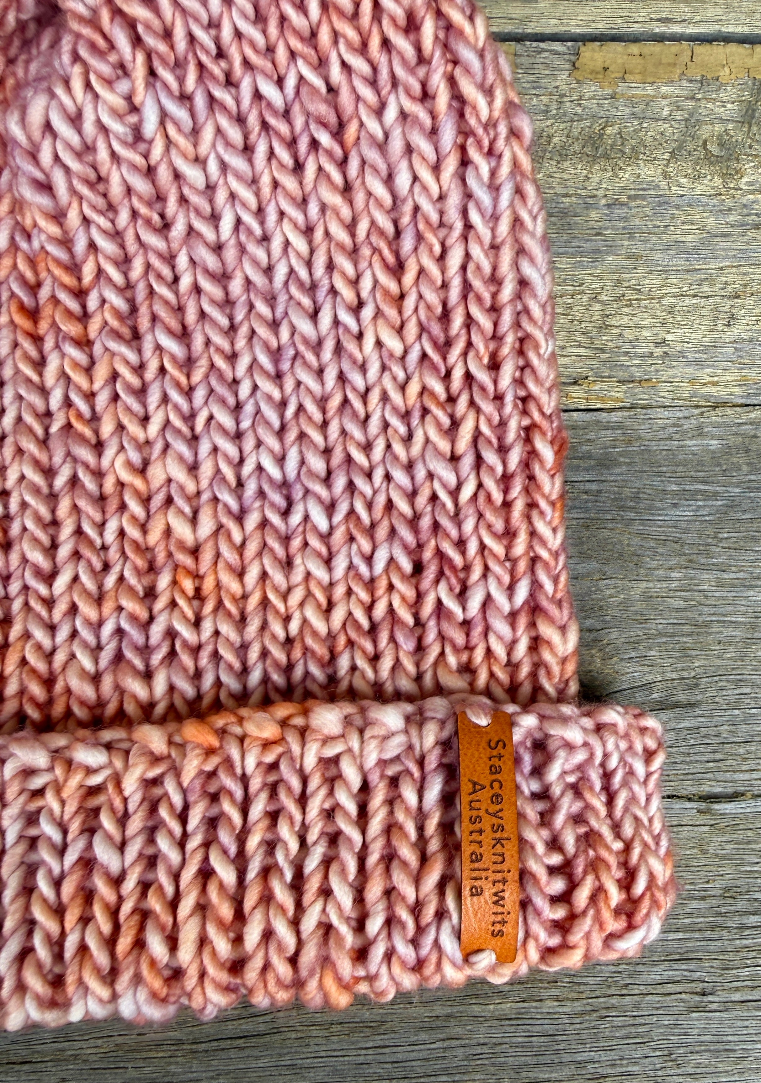 Ladies merino beanie, Peach Apricot Orange flecked hand knitted beanie